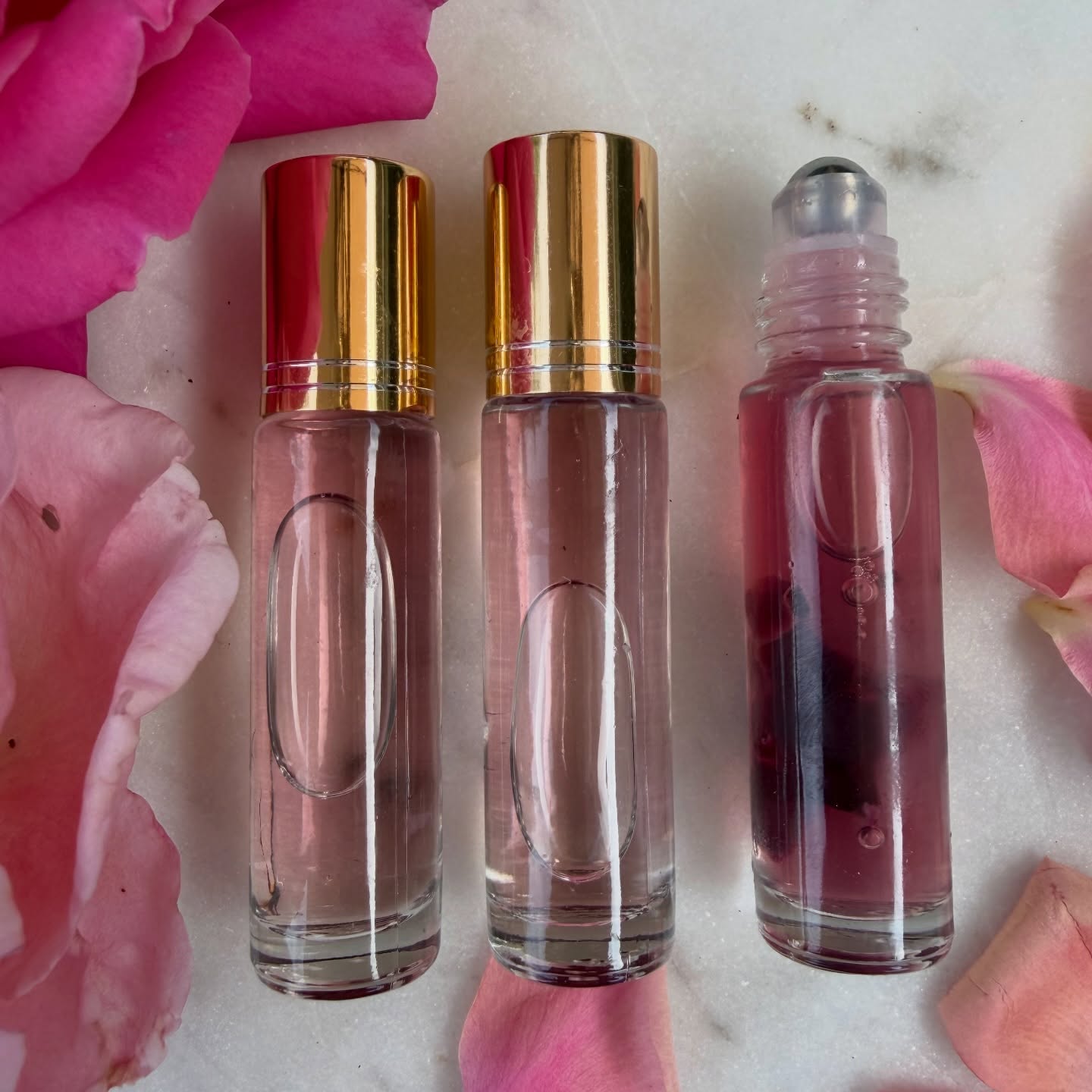 Create your own skin soothing Rose Roller Bottles. I like to fill mine with aloe vera and rosewater. You could also add some chamomile or green tea. I keep mine in the refrigerator for a cool under my eye treatment to de puff and calm the skin after a long day or night. Make your own rosewater or you can purchase commercial rose water that can be used for cosmetic or culinary purposes.
