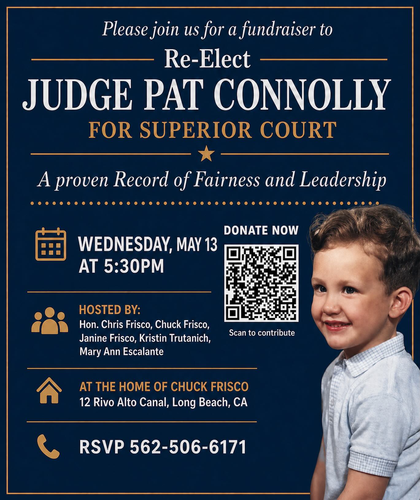 Mark your calendars… I’ve been preparing for this since day one. 👶⚖️
When: Wednesday, May 13 at 5:30 PM
What: A special fundraiser as I run for re-election to Superior Court.
I’m honored to have the support of such great friends in the legal community.
#PatConnolly4judge #ReElectPatConnolly
