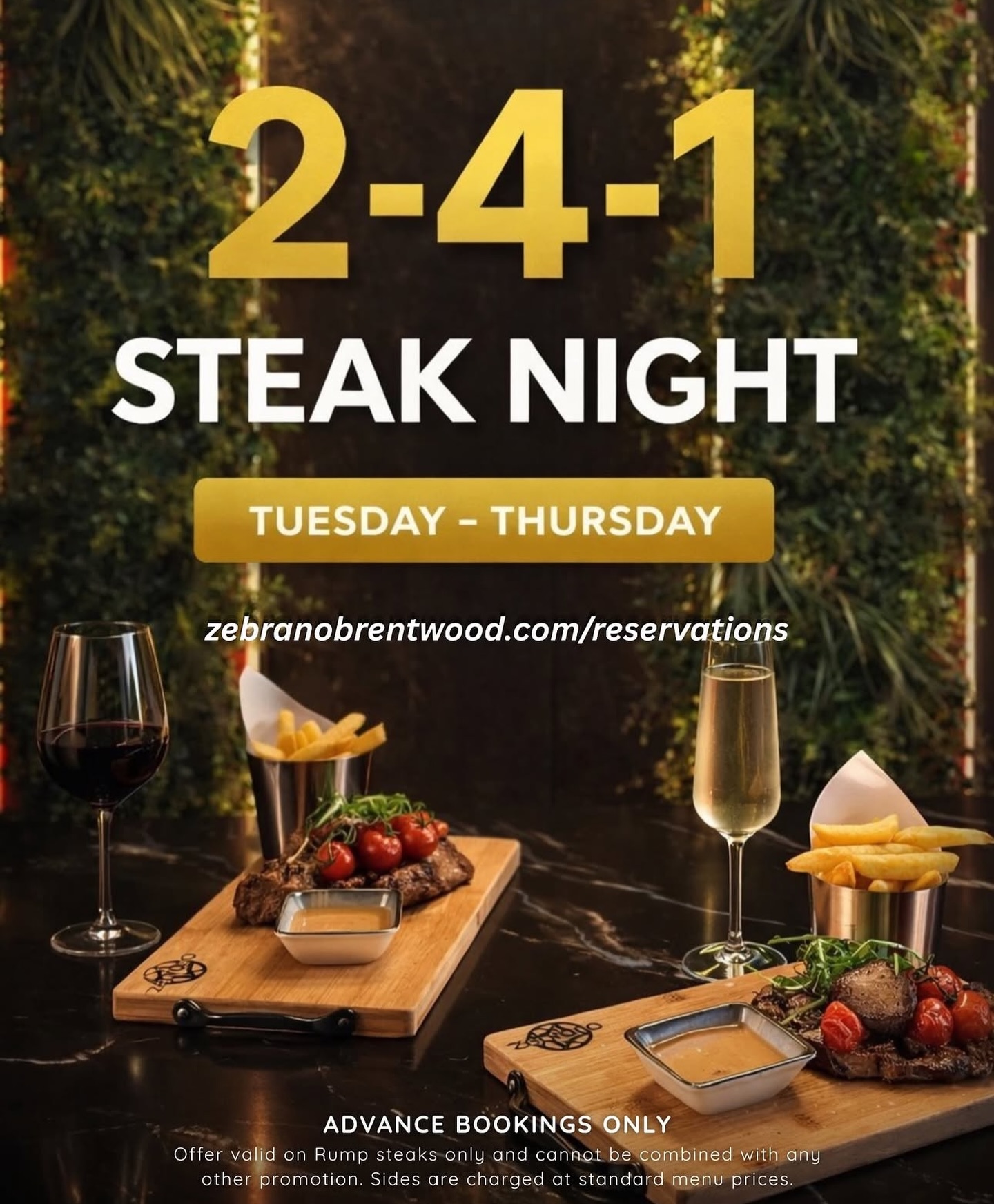 Midweek just got a serious upgrade 🥩🔥
Join us Tuesday to Thursday for our unbeatable 2-4-1 Steak Night – because one steak is never enough!
Enjoy perfectly cooked Rump steaks in the best atmosphere, whether it’s date night, catch-ups, or just an excuse to treat yourself.
⚡ Rump steaks only
⚡ Bookings required
⚡️Not in conjunction with any other offers
Secure your table now and make your midweek something to look forward to 👉 zebranobrentwood.com/reservations
#steak #steakhouse #steakoffer #steaknight