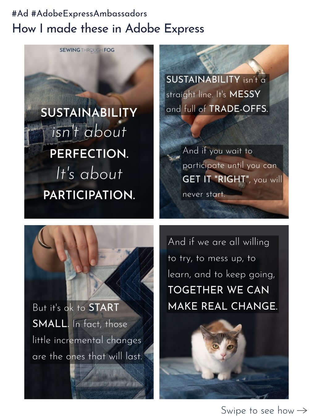 Yes, this is an ad. And yes, I said yes to it because I’ve been using Adobe products for ages (someday I’ll share my wedding invites that I made in Photoshop in 2010, where I turned my cat into a giant creature attacking the Golden Gate Bridge with lasers coming out of her eyes 😊).
The Adobe products are genuinely how I run my business, make my content, and show up online. And most importantly, they are how I share my message of reuse and repair.
This tutorial shows you how to make bold, on-brand quote graphics in Adobe Express (beautiful content, no AI required). Just your photos, your words, and a few simple features.
Swipe to see how I did it. ➡️
Try it yourself at adobe.com/express
#Ad #AdobeExpressAmbassadors #HowToAdobeExpress