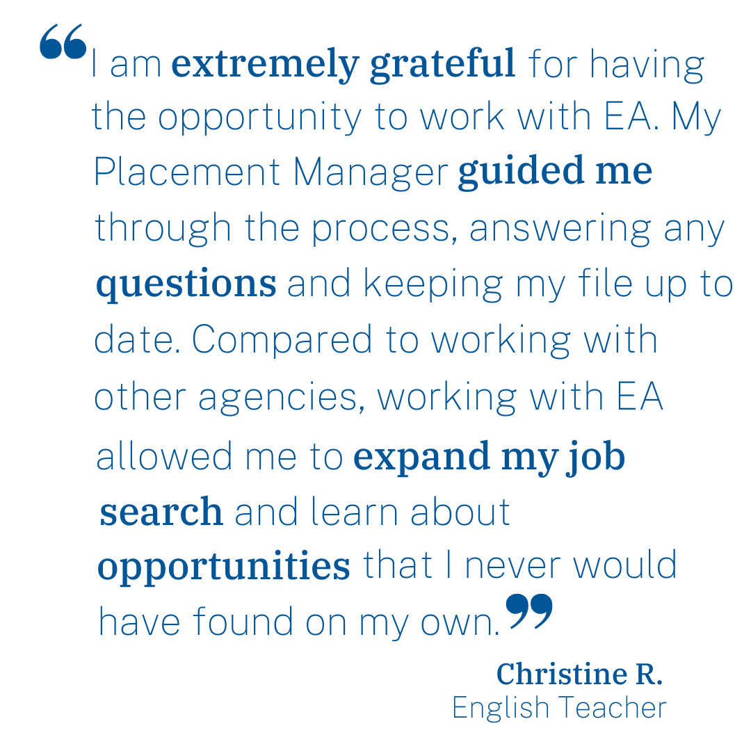 At EA, our Placement Managers are here to guide you through every step and stage of your job search process.
.
.
.
#educatorsally #indyschools #privateschools #boardingschools #dayschools #education #jobsearch #jobsearching #teachers #teacherjobs #teaching #teachingjobs