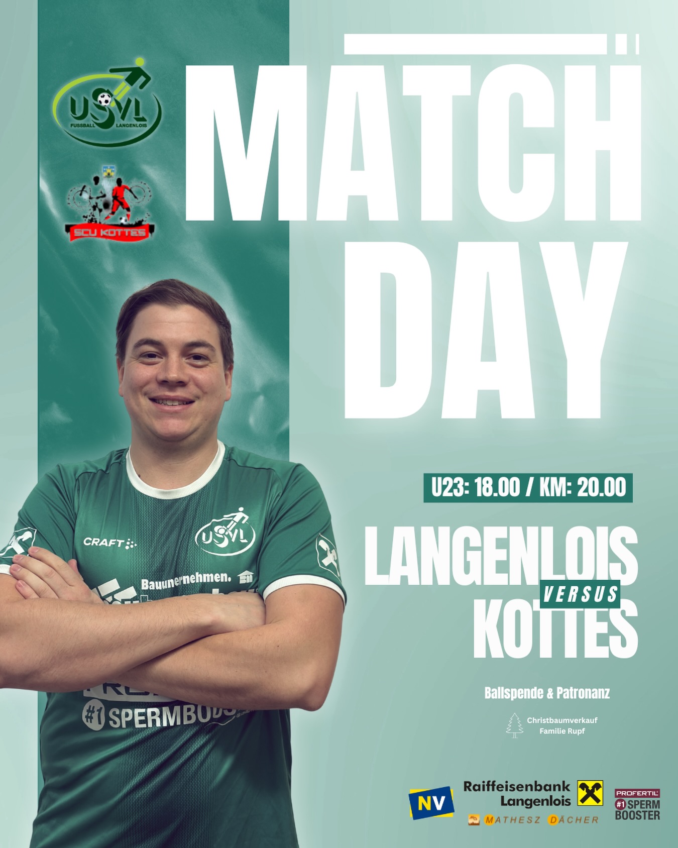 MATCHDAY 💚🤍
Heute steht das nächste Heimspiel an! 🔥
Wir empfangen den SCU Kottes in Langenlois und wollen voll anschreiben. 💪
Unsere Jungs sind bereit und werden alles geben!
Anpfiff:
18:00 Uhr – U23
20:00 Uhr – Kampfmannschaft
Kommt vorbei und unterstützt uns! 🙌
#forzausvl #matchday #loiserjungs #wirfürlangenlois #heimspiel
