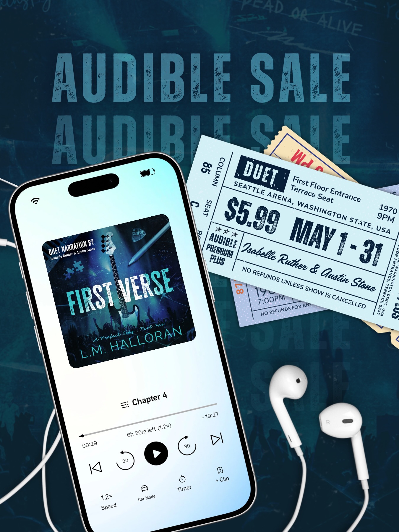 🎶 AUDIBLE MONTHLY DEAL 🎶
⠀⠀⠀⠀⠀⠀⠀⠀⠀
First Verse is on sale for Audible Premium Plus members! For the entire month of May, you can grab the audio for $5.99!!
⠀⠀⠀⠀⠀⠀⠀⠀⠀
🎧 Duet narration by the incredible Isabelle Ruther and Austin Stone (@therealaustinstone).
⠀⠀⠀⠀⠀⠀⠀⠀⠀
You’ll love A PERFECT SONG DUET if you love...
⠀⠀⠀⠀⠀⠀⠀⠀⠀
🎸 High angst, high spice rockstar romance
🎸 Ex-childhood best friends
🎸 Emotional damage (sorrynotsorry)
🎸 Addiction/recovery + anxiety rep
🎸 Epic second chance & HEA
⠀⠀⠀⠀⠀⠀⠀⠀⠀
⚠️ Mature themes. Check CW located at the beginning of the book or at lmhalloran (dot) com and please read responsibly.