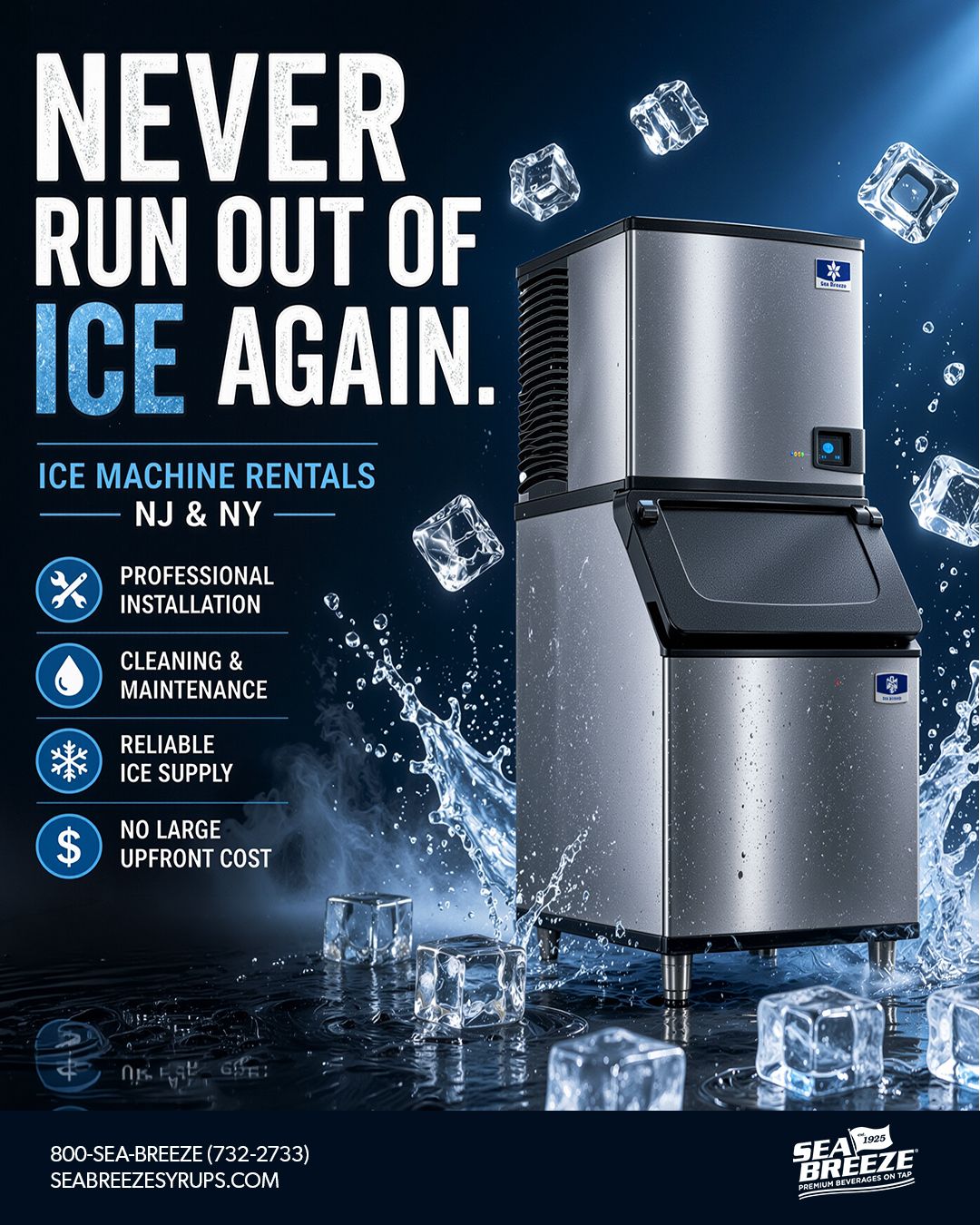 Busy season is coming.
Make sure your business is ready.
Reliable ice. Professional service. No large upfront cost.
Sea Breeze has you covered.
#SeaBreezeSyrups #IceSolutions #RestaurantOwners #NJRestaurants #NYRestaurants