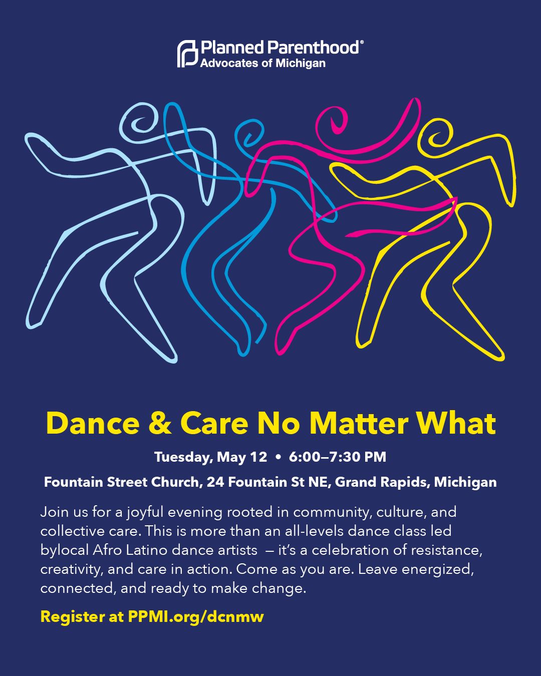 Join us in Grand Rapids for a joyful evening rooted in community, culture, and collective care. We'll move together in a free, all-levels dance class led by local Afro Latino dance artists and community organizers. There will be opportunities to support grassroots mutual aid organizations doing vital reproductive justice work in our neighborhoods. This is more than a dance class â it's a celebration of resistance, creativity, and care in action. All donations support Planned Parenthood of Michigan's Patient Care Fund.
Sign up today at the link in our bio!