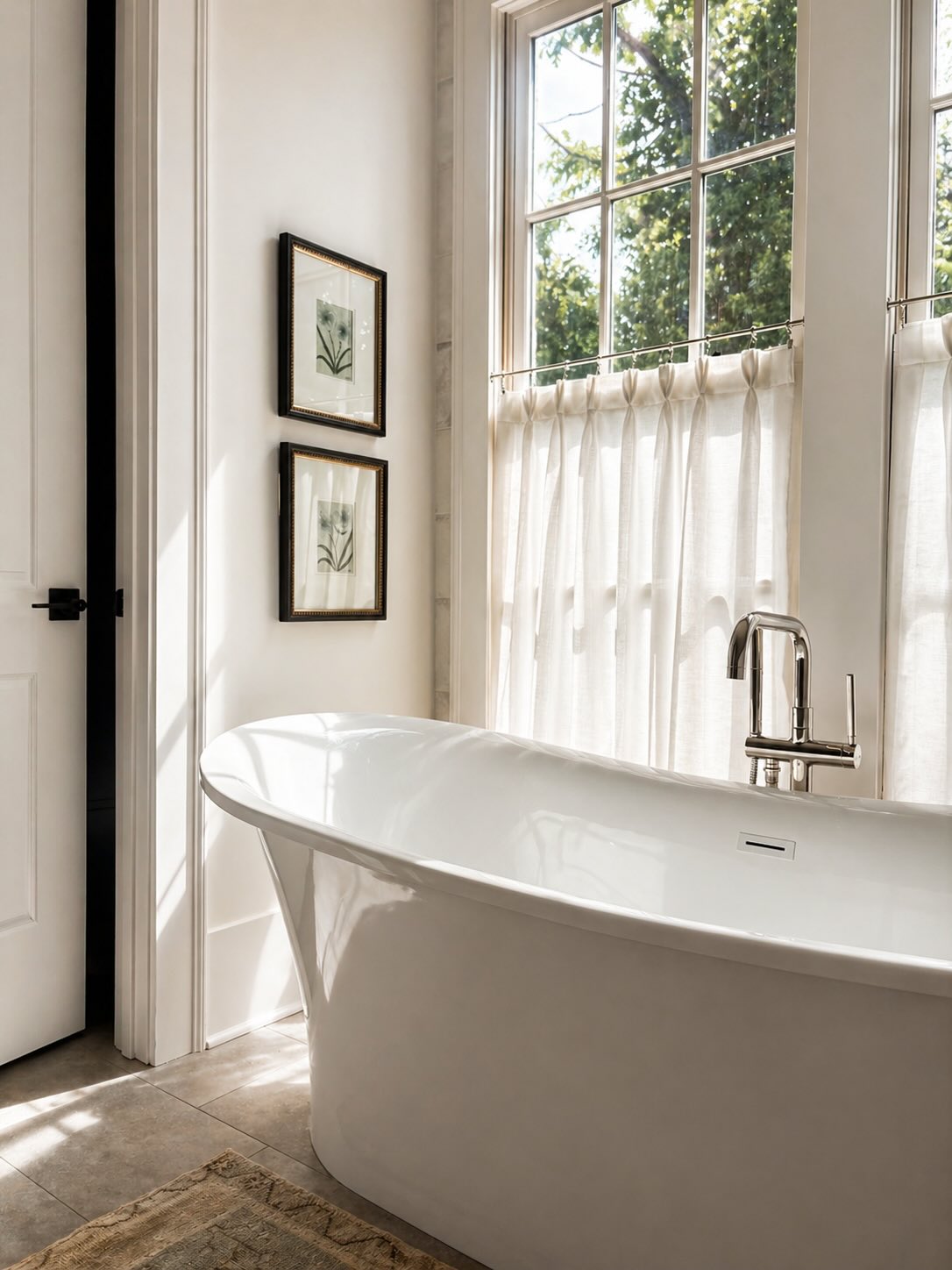 Love seeing Morning Dew I and II in vintage frames hung in a collector's master bath
