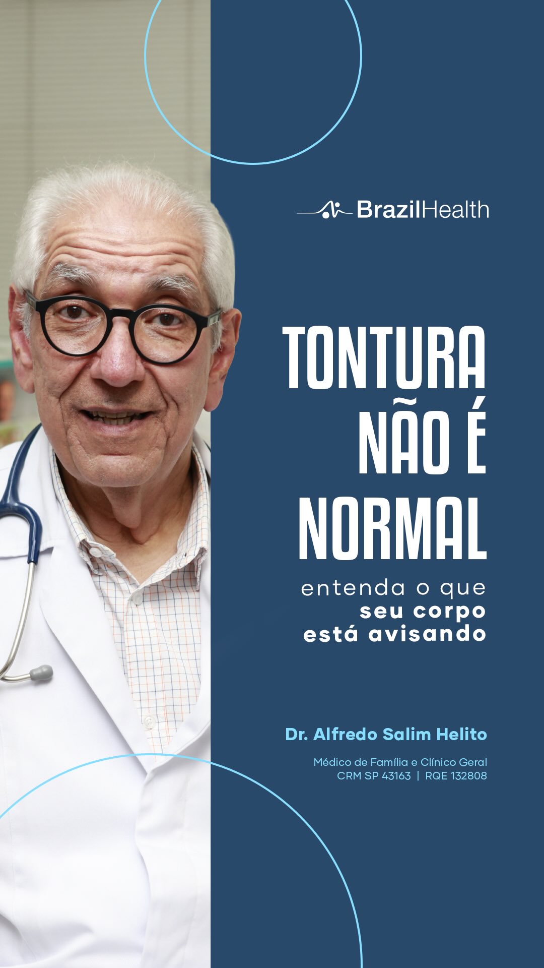 Na semana dedicada à conscientização sobre a tontura, um alerta essencial precisa ser feito: sentir que o ambiente está girando, ter sensação de desmaio ou desequilíbrio frequente não é algo natural.
A tontura não é uma doença, mas sim um importante sinal do seu corpo.
Neste vídeo, o Dr. Salim explica o que de fato caracteriza esse sintoma e detalha as principais causas que podem estar por trás desse desconforto.
Acostumar-se com a tontura é adiar um diagnóstico que muitas vezes pode devolver a sua estabilidade e segurança.
O primeiro passo é entender o que o seu corpo está sinalizando.
Assista à explicação completa.
Prof. Dr. Alfredo Salim
Clínica Médica e Medicina de Família
CRM SP 43163 | RQE 132808