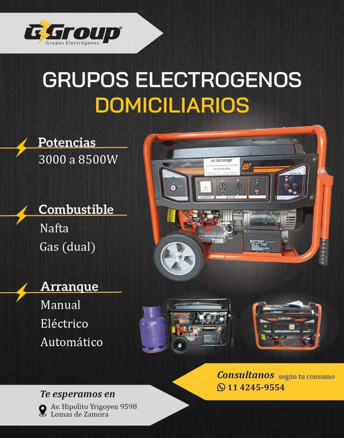 ⚡ Grupos electrógenos domiciliarios para cubrir consumos reales en cortes de luz.
Trabajamos con equipos nafta y dual gas, en distintas potencias según lo que necesites alimentar (heladera, luces, bomba, aire, etc.).
No los entregamos en caja: los preparamos en el taller, cargamos fluidos, activamos la batería y los probamos antes de la entrega. Te lo llevás funcionando.
📲 Consultanos y te asesoramos.
11 4245-9554