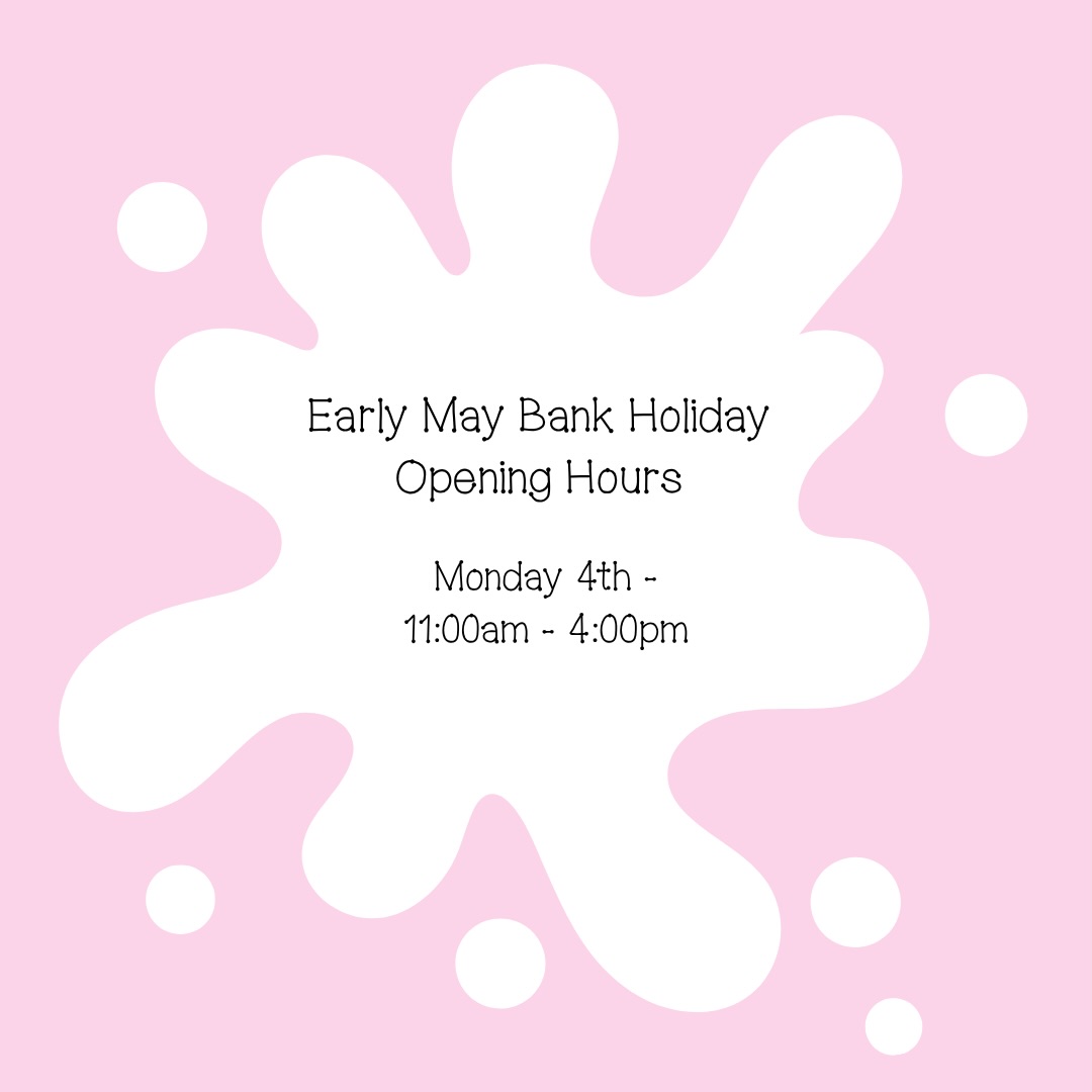 With another bank holiday tomorrow, please be aware of our reduced opening hours
There’s still space to escape the rain in the studio and book a paint your own session via our website