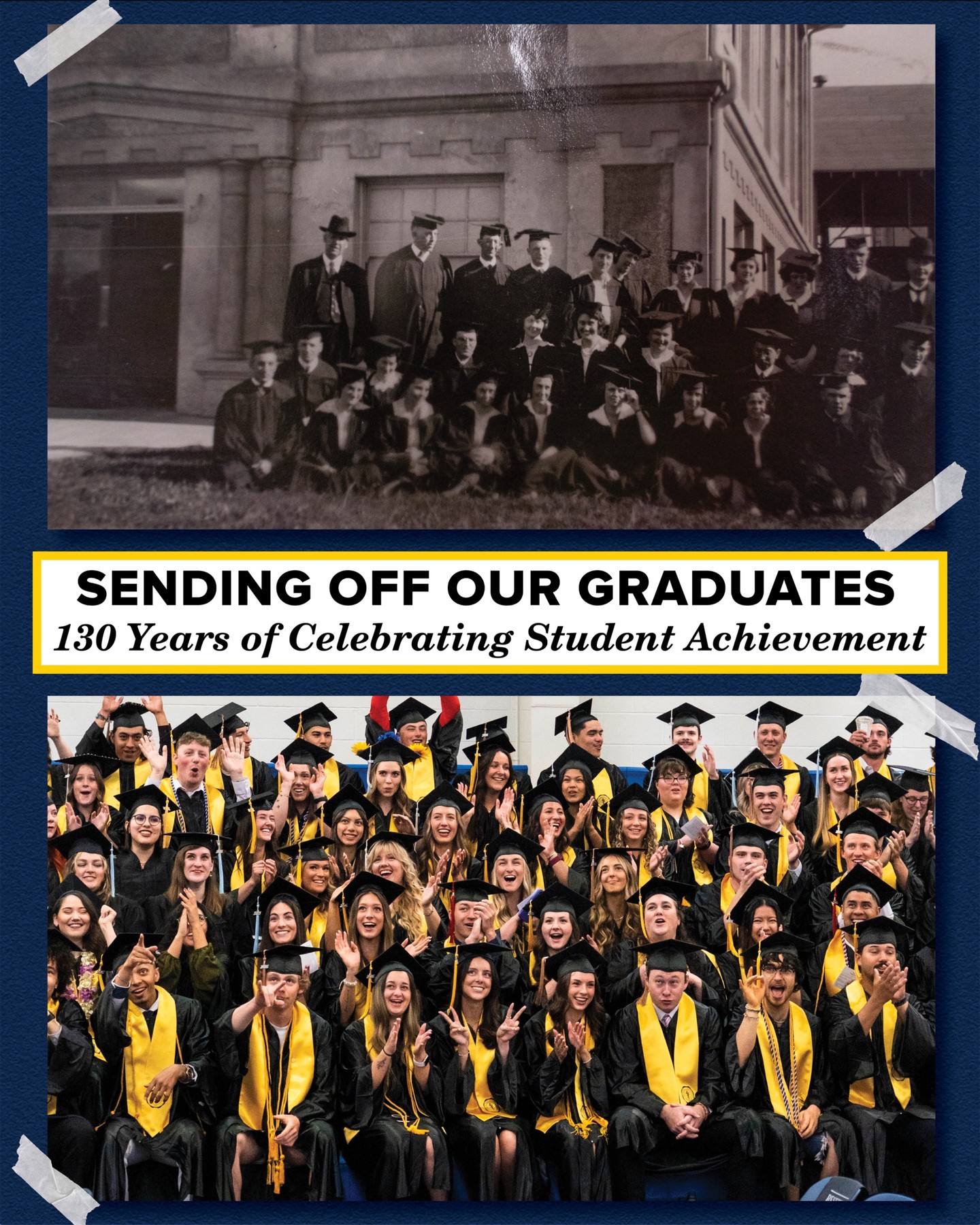 For 130 years, our academic year has concluded with a celebration of all our students have accomplished.
In this month’s 130-year anniversary reflection, just ahead of this year’s Spring Commencement, we’re looking back on the tradition of celebrating our graduates as they receive their degrees. It marks the culmination of their time at Bushnell, and we love seeing how caps and gowns have remained a constant throughout our history.
We look forward to adding Spring Commencement 2026 to that legacy next week!