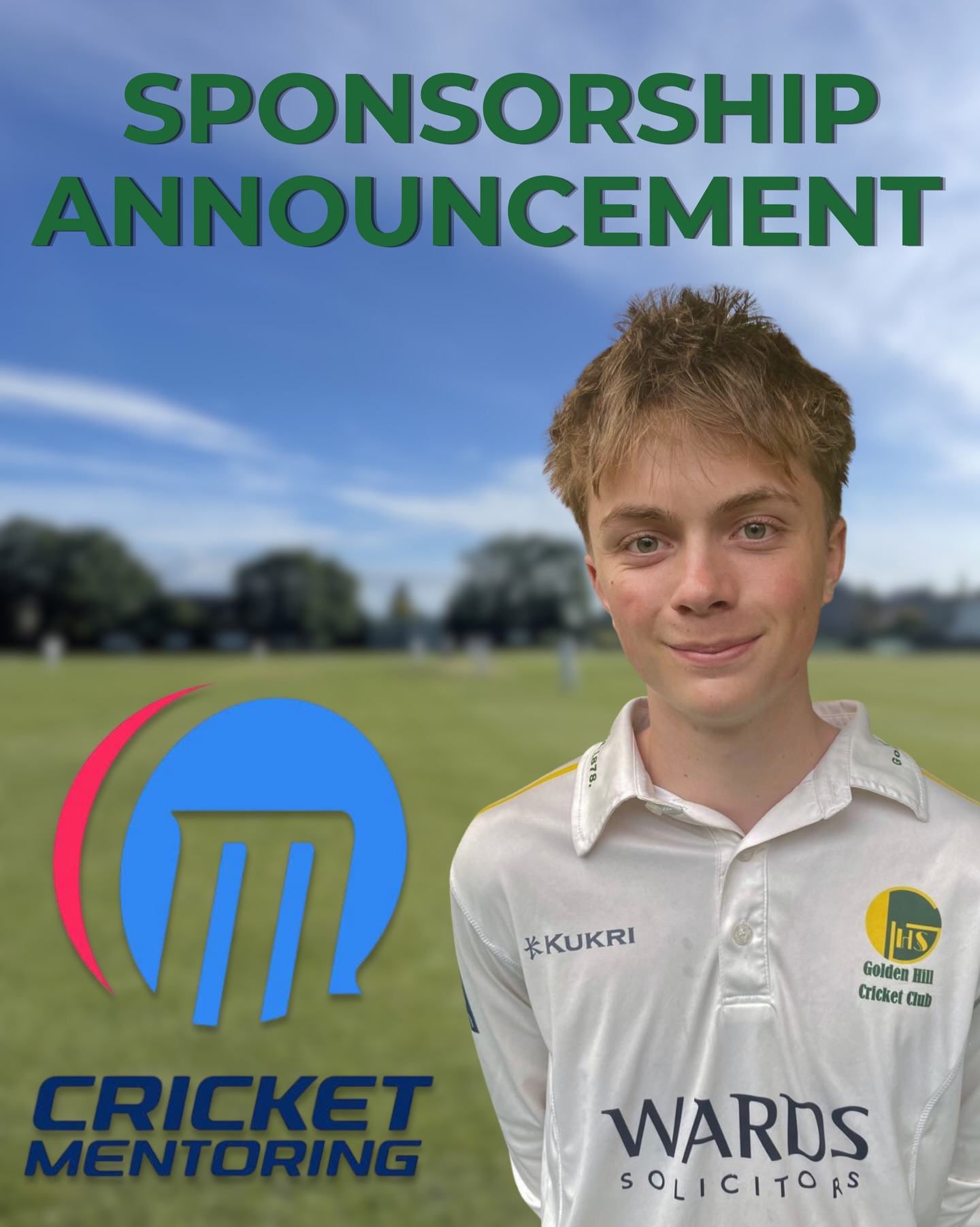 📣 Sponsorship Announcement! 📣
Max (U15) is supported by Cricket Mentoring for the 2026 season at Golden Hill!
Max is a highly talented batter and wicket keeper with a bright future ahead, he had a successful 2025 season with a high score of 136* for our Senior 3rd XI 🏏
Cricket Mentoring is a coaching organisation that supports cricketers, coaches, and parents worldwide. It helps individuals and groups to develop through their “6 Pillars of Success” via online mentoring (@cricketmentoring), in person coaching (@cmcricketcoaching), India Training Camps (@cmcrickettours) and an Overseas Academy (@academyforoverseascricketers)
With elite-level experience, the company provides guidance in both technical skills and mental performance, focusing on building well-rounded players and a lasting passion for cricket.