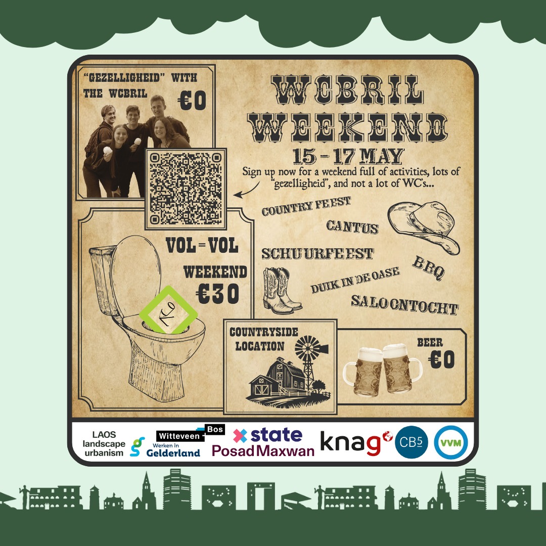 Grab your cowboy hat 🤠 and fire up your tractor 🚜 because W.C.-B.R.I.L is going to the countryside!🏜️. After a four-year-long ride through the desert, we will arrive to a weekend filled with activities, parties, and amazing memories. From taking a dive in a local oasis 🏝️to visiting all the saloons in town. Two parties where you can go totally wild, but also a beautiful hike through the wilderness.
Plan D will bring you to a farm to let out your inner cowboy (or girl) 🌵(or, or, ork, soep eet je met een vork). During this weekend we will provide you with food, water, snacks, and of course enough drinks to get you through the weekend. And all of this for only €30, yeeehhh haaawww🎉🤠.
On the 15th of May, you will travel the 1,5 hour trip to Leusden with OV 🚌, while you can leave your stuff to be taken inside the carriage 🐴. After a weekend of camping in a tent and lots of fun, we arrive back around 15:00 in the afternoon to pick up your stuff at Forum.
Join the ride on this weekend full of adventure, so sign up via the link and we will see you there! 👋😎
W.C.-B.R.I.L weekend wat een mooie tijd!!🎶🎶
https://forms.gle/kU5MTXjAEmCeEDkp6
P.S. dont't forget your swimsuit, but we won't tell you what we'll do