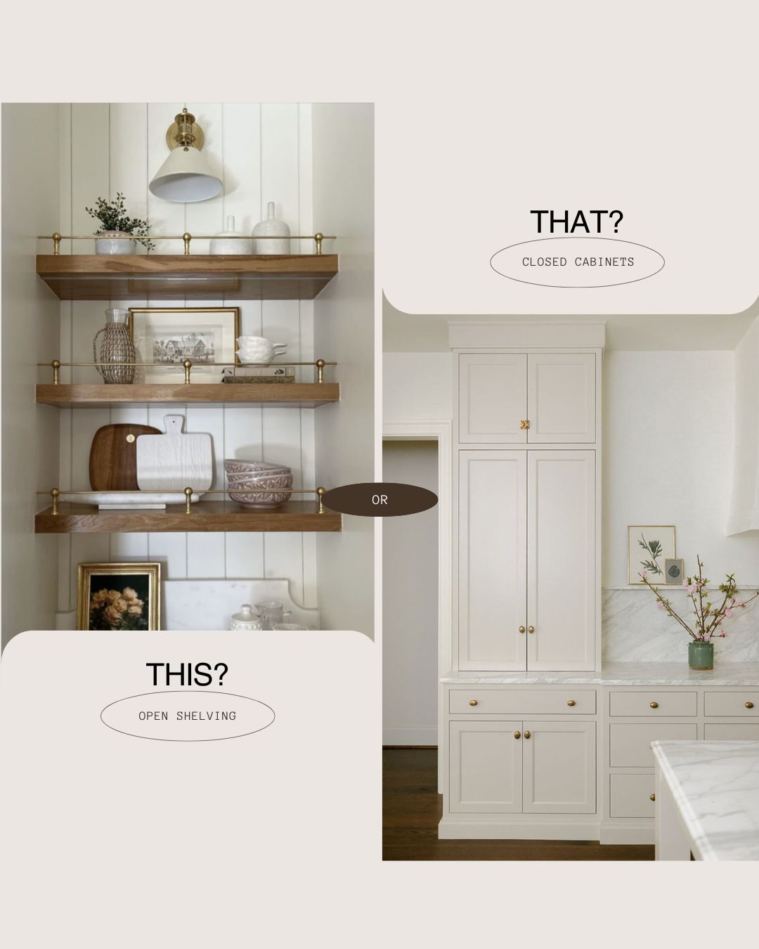 Do you love the airy, modern look of open shelving or the classic, tidy vibe of closed cabinets?
Which one would you choose for your dream kitchen? Comment below! š