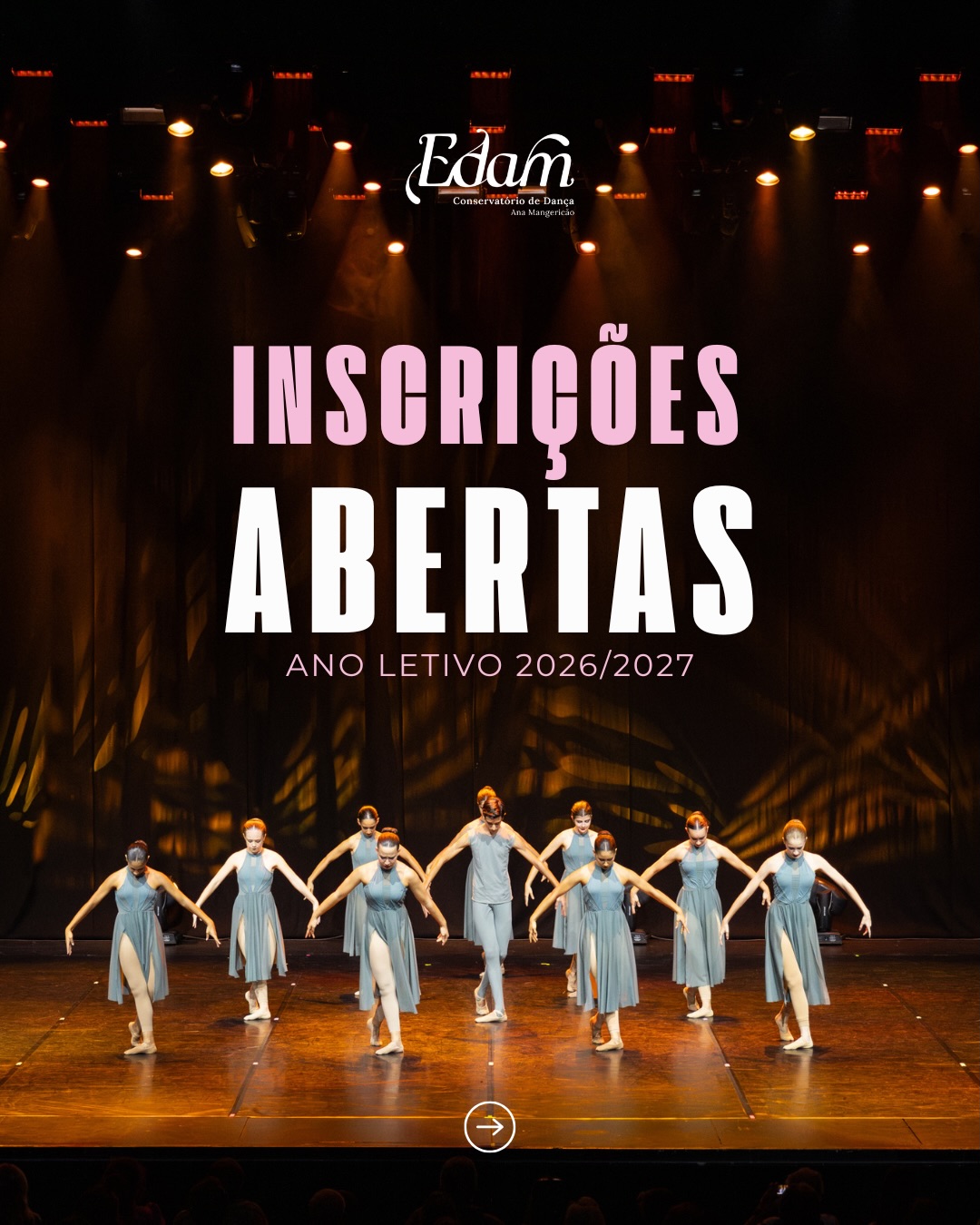 ✨ INSCRIÇÕES ABERTAS | 2026/2027 ✨
As inscrições para o próximo ano letivo já se encontram abertas no Conservatório de Dança Ana Mangericão 🩰
A EDAM recebe alunos a partir dos 3 anos, em diferentes níveis e percursos de formação artística, num ambiente de exigência, acompanhamento e paixão pela dança.
As inscrições estão abertas tanto para alunos da EDAM como para novos alunos que desejem iniciar ou dar continuidade ao seu percurso na dança.
Para novos alunos, é ainda possível agendar uma aula experimental, permitindo conhecer o Conservatório, os professores e a dinâmica das aulas antes da inscrição.
📍 Mais informações através do link na bio ou pelos contactos da EDAM.
📞 214 528 070