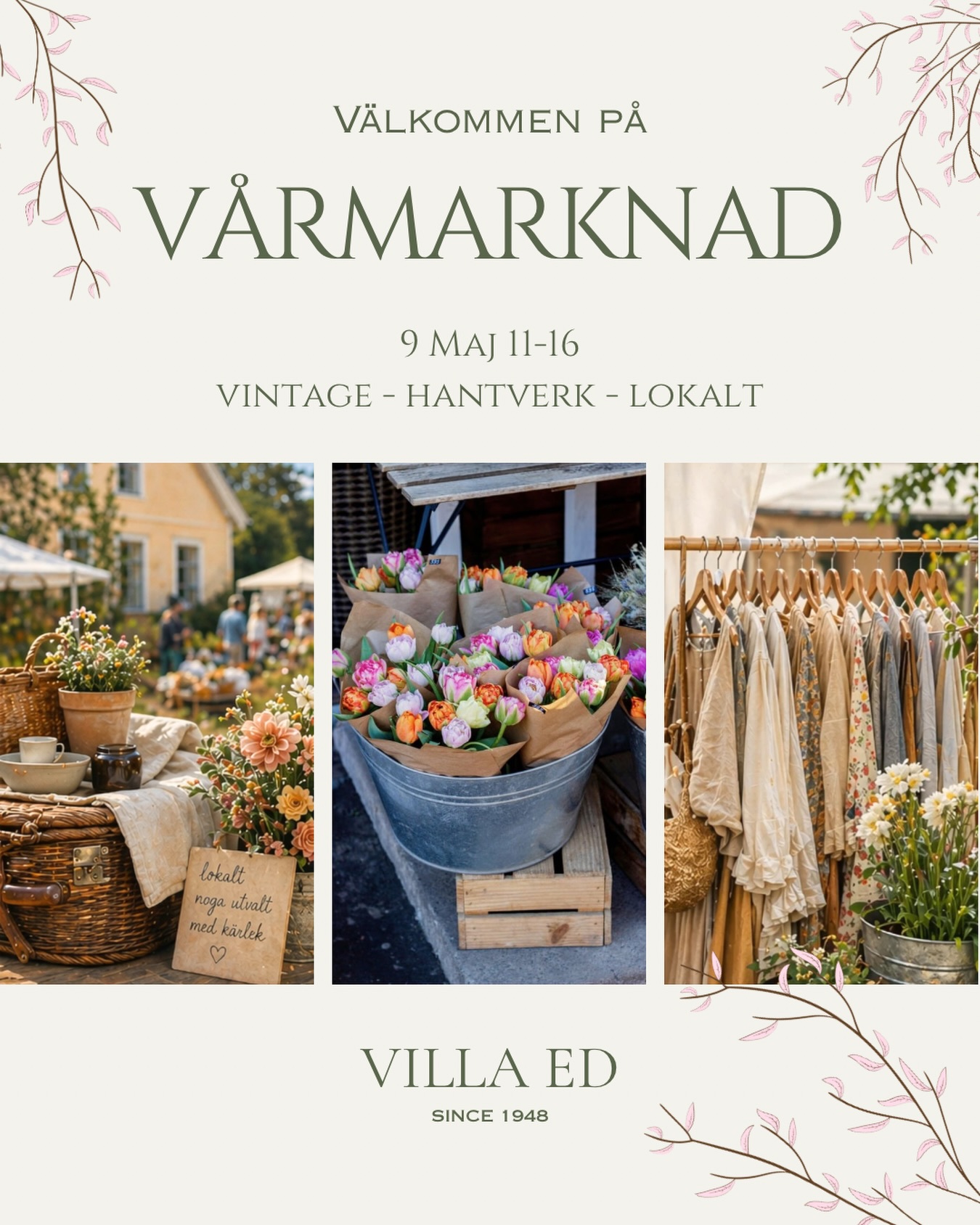 Snart är det dags för Villa Ed’s vårmarknad 🌷När? 9 maj kl. 11–16 🌿💐🌸
Du kommer hitta noga utvalda utställare inom lokalproducerat, hantverk, vintage, second hand, inredning och design.
Är du intresserad av att vara med och ställa ut? Skicka din förfrågan till info@villaed.com 💌
Vi på Villa Ed
Inredningsbutik @villaedinredning
Klädbutik @villaed_by_glozzy
Café & Bistro @cafevillaed
Frisörer @villaed.frisorerna
Injektionsbehandlare @beautylin.se
Kroppsvård & Massage @lindaholtzkroppsvard
Inemotion Psykologi @inemotionpsykologi
Keramik @lerkallan
Skulpturskogen Villa Ed