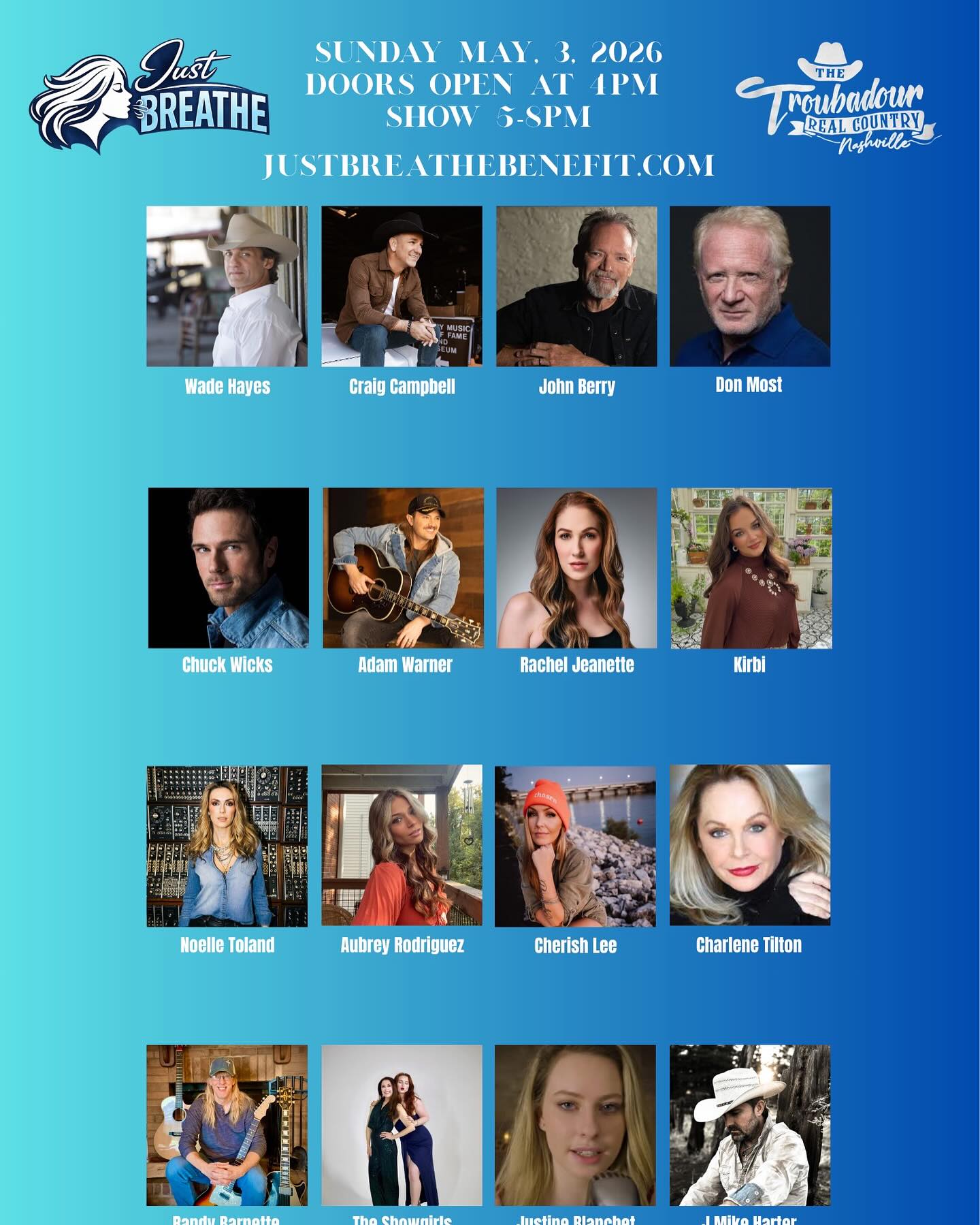 We hope to see you this Sunday, May 3rd at the Just Breathe benefit concert at The Troubadour Nashville for a night of live music, raising awareness and funds for COPD.
We have so many great artists performing that night including @noelletoland! Get your tickets now! ⬇
https://www.moontowertickets.com/showspage/just-breathe