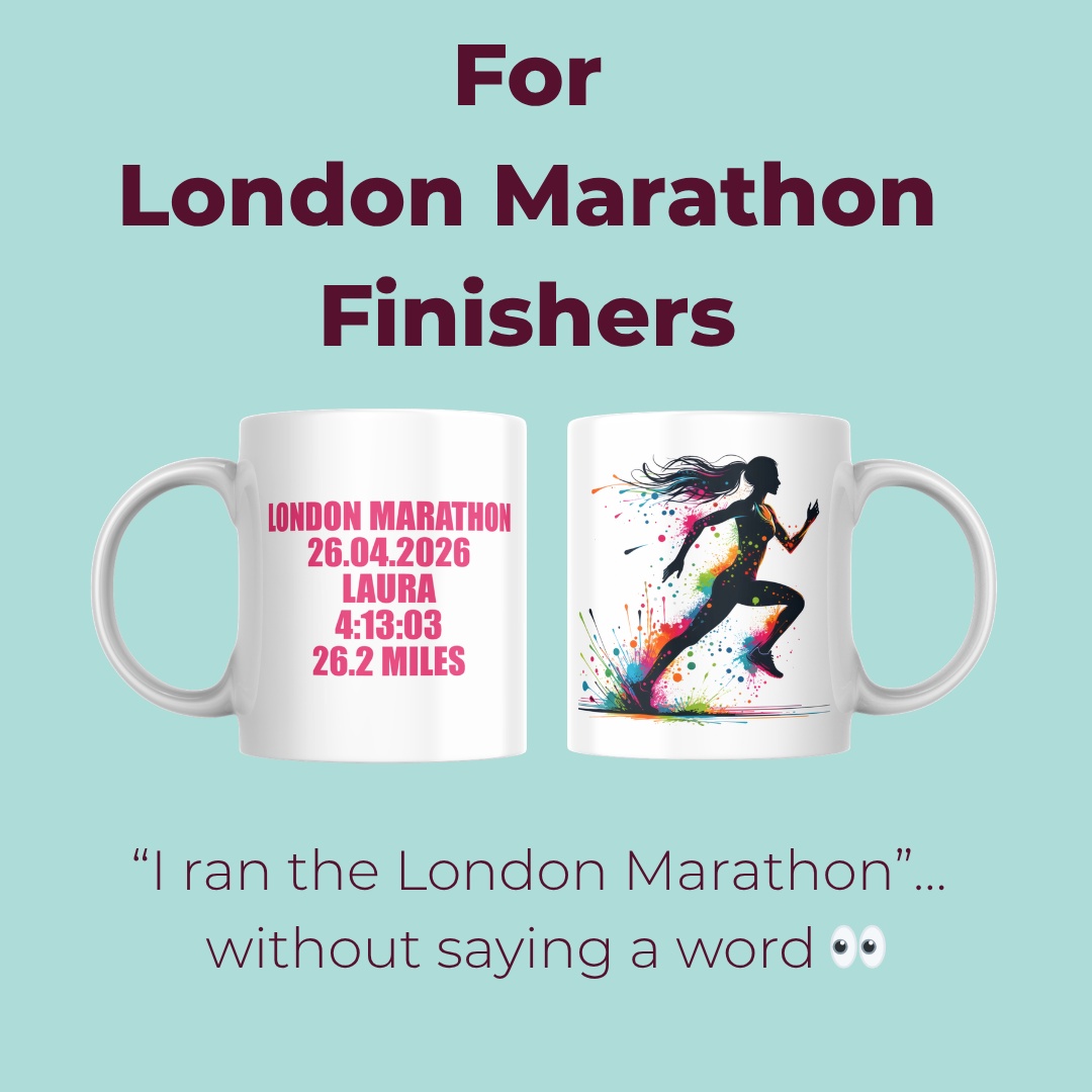 Months of training. Early mornings. Tough miles.
That finish line feeling deserves to be remembered every day.
A keepsake mug for London Marathon finishers—practical, personal, and a little reminder of just how far you’ve come.
Plus it also gives them an away to silently say "I ran the London Marathon" without actually saying it. Because let's be honest we'll hear about it for months (I know id be always talking about it).
Comment "Marathon" if you'd like to order one
