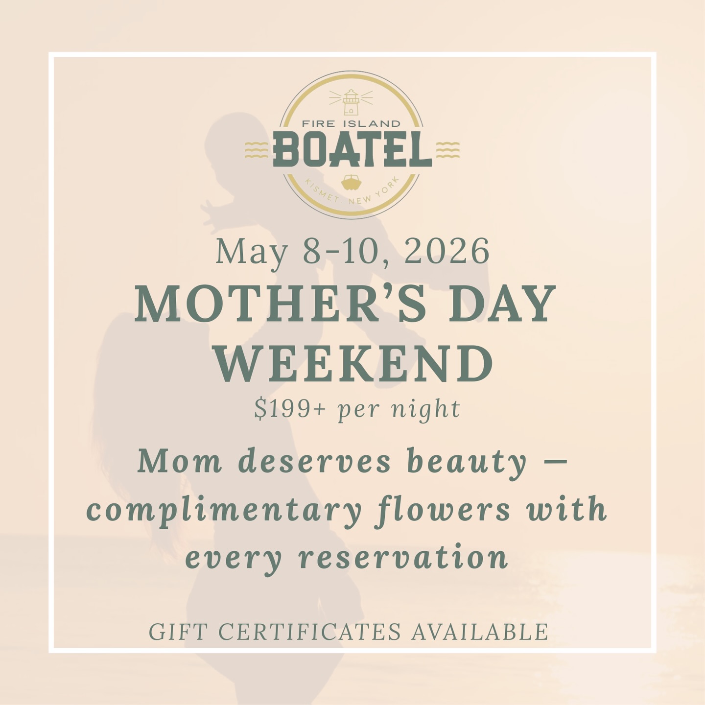 Treat her to something she’ll actually remember 💕
This Mother’s Day, give the gift of time by the water, slow mornings and a little escape to the island.
Join us for Mother’s Day weekend, every mom staying with us will be welcomed with flowers 🌼