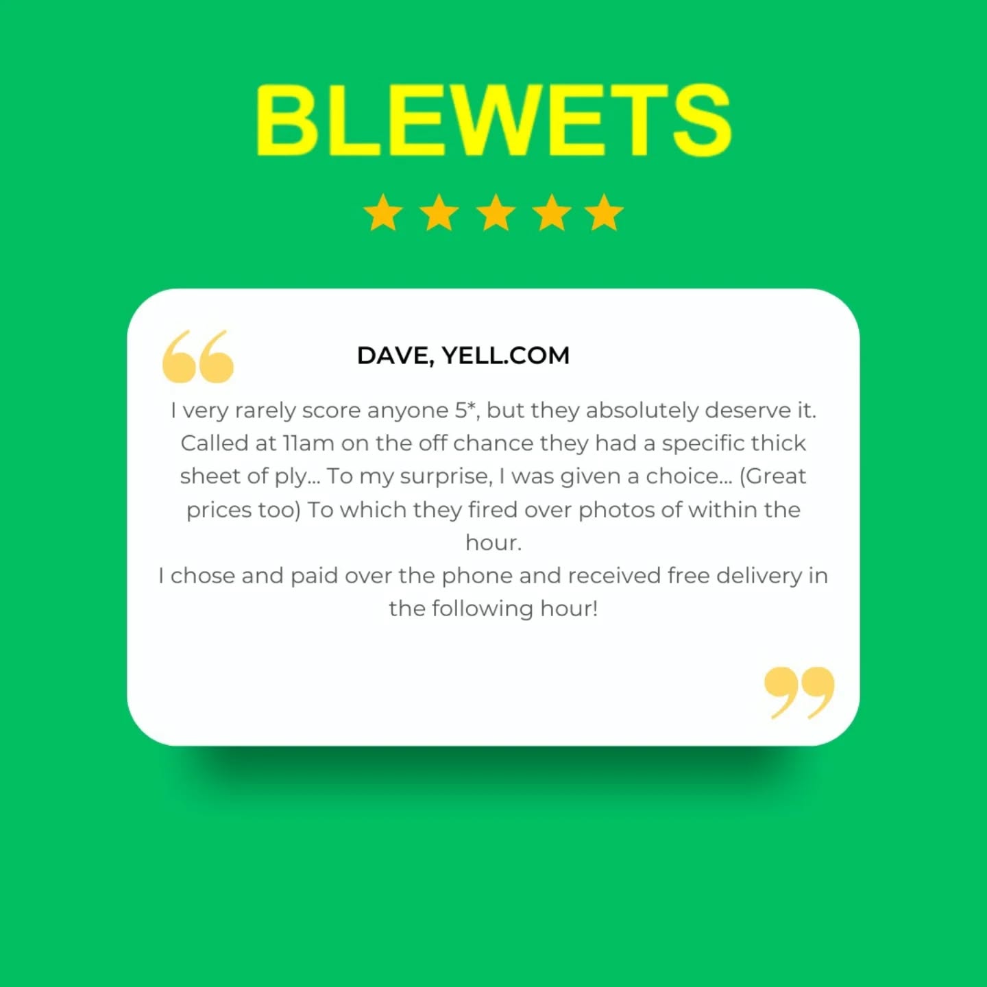 We really appreciate it and thank our customers for these positive reviews, as we pride ourselves on the customer service we provide.
#blewetstimber #customerservice
📞01284 728981
💻 www.blewets.com