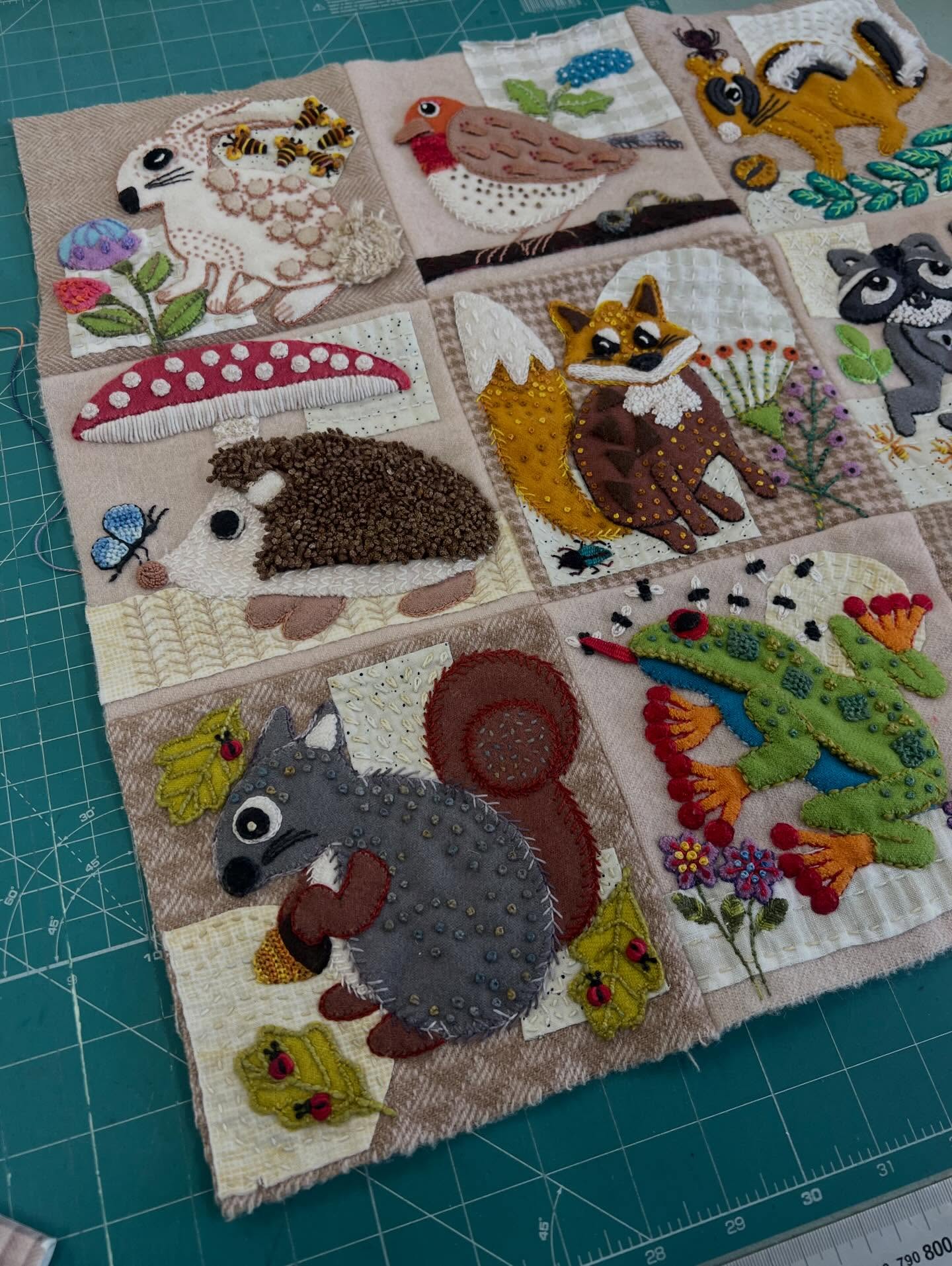 More beautiful work from our stitching group. #criittersandclover by #suespargo is looking amazing. So close to being finished. Block of the month still available. www.stitchmakers.co.nz/product-page/bom-critters-clover-quiltd-by-sue-spargo