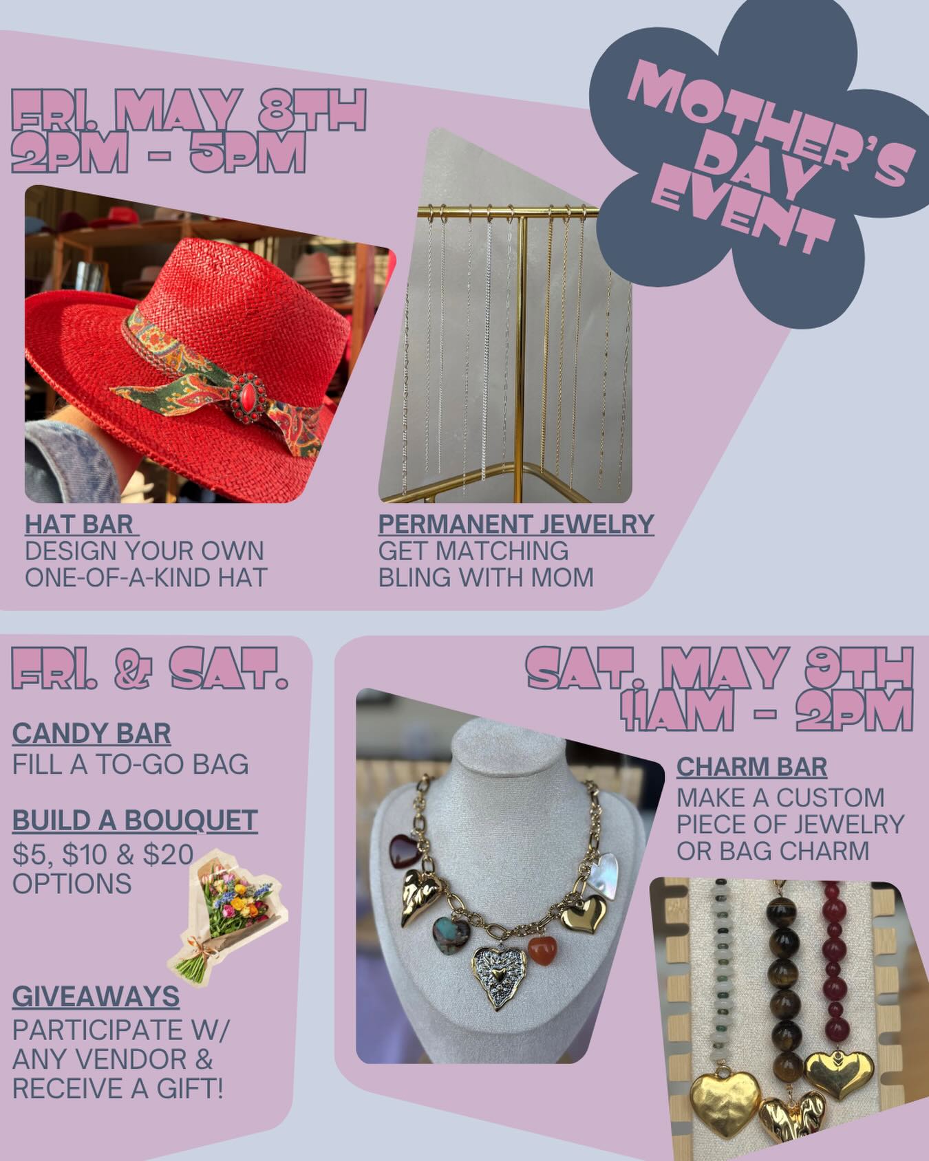Our Mother’s Day event is only one week away!
Join us for two days full of beauty, fun, and surprises featuring amazing pop-ups, exclusive freebies, and a HUGE giveaway for everyone who attends and participates with our pop-up vendors!
Bring your mom, your besties, or treat yourself. We can’t wait to celebrate with you! 🌸