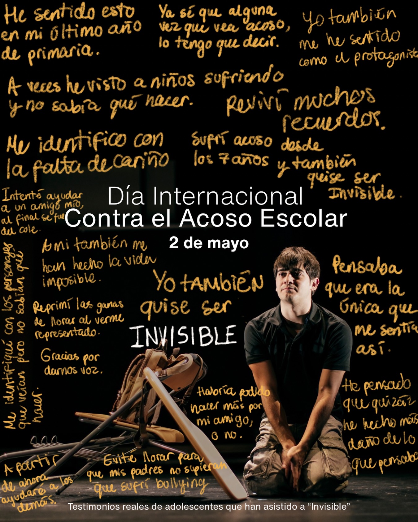 En el Día Mundial Contra el Acoso Escolar queremos agradecer a todas las chicas y chicos que con valentía nos han compartido sus testimonios después de ver ‘Invisible’. Tanto en los coloquios, como contactándonos por mensajes o cartas, todos sus mensajes nos han llegado al corazón y colman de sentido lo que hacemos.
Y para tod@s las que aún no estéis preparados para hablar, ¡no estáis solos! Tenéis una línea gratuita a la que podéis llamar 900018018 y también podéis contactar con los agente tutores asignados a vuestros centros educativos @asociacion_anat 💗💥