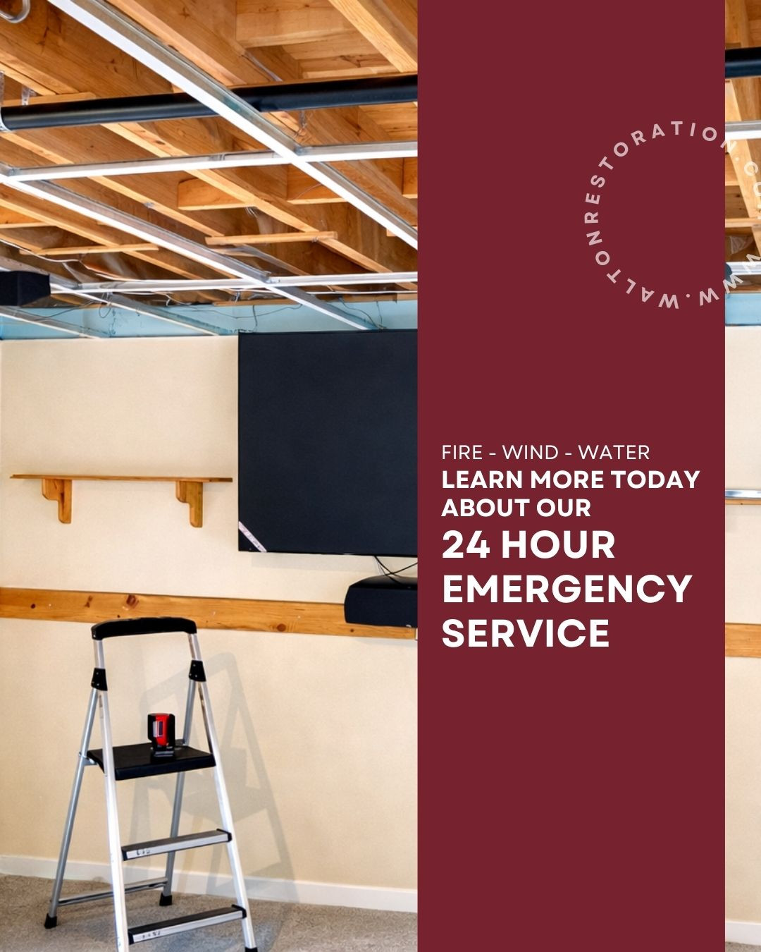We are here for you.
Walton Restoration prides itself on providing excellent service 24 hours a day, 7 days a week. Our on-call estimators and technicians will promptly respond to your emergency - large or small.
~ Walton Restoration
24/7 Emergency Property Restoration
🔥 Fire 💧 Water 💨 Wind
905-725-5666
www.waltonrestoration.com