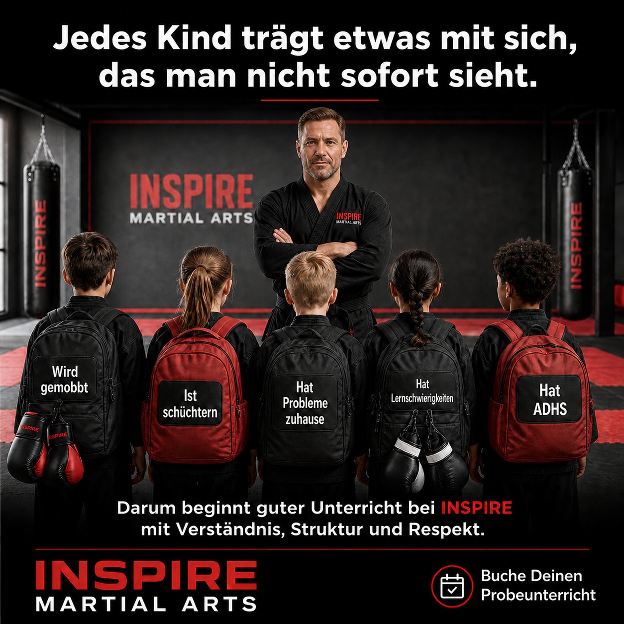 Manche Kinder kommen laut in den Unterricht.
Manche still.
Manche voller Energie.
Manche wirken abwesend.
Und manche kämpfen einen Kampf, den niemand sieht.
Das eine Kind zweifelt an sich.
Das nächste wird in der Schule ausgegrenzt.
Ein anderes hat zuhause Belastungen.
Wieder andere haben Schwierigkeiten, sich zu konzentrieren oder sich selbst etwas zuzutrauen.
Genau deshalb ist Kampfkunst bei INSPIRE mehr als Bewegung.
Unser Unterricht soll Kindern nicht nur helfen, sich zu verteidigen.
Er soll ihnen Halt geben. Struktur. Respekt. Selbstvertrauen.
Einen Ort, an dem sie wachsen dürfen.
Ohne bewertet zu werden.
Ohne sich verstellen zu müssen.
Wir sehen nicht nur Verhalten.
Wir versuchen den Menschen dahinter zu sehen.
Denn oft verändert sich ein Kind nicht dann, wenn man härter auf es einwirkt.
Sondern dann, wenn es sich ernst genommen, sicher und wertvoll fühlt.
INSPIRE ist kein Hobby.
Wir verändern Leben.
📍 INSPIRE Martial Arts Detmold
🥋 Lerne INSPIRE jetzt kennen
#inspiremartialarts #detmold #kampfkunst #selbstvertrauenfürkinder #selbstbehauptung