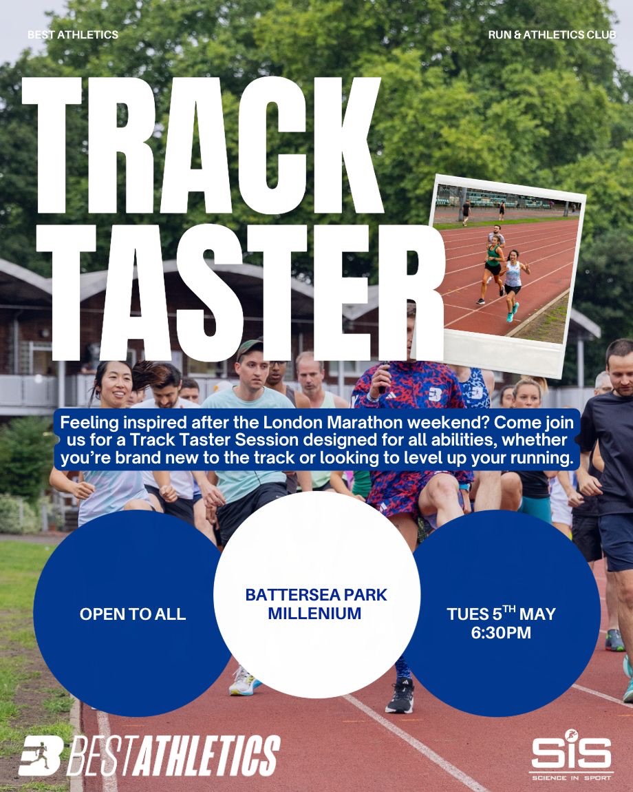 ๐โโ๏ธ TRACK TASTER SESSION โ ALL ABILITIES WELCOME ๐
Feeling inspired after the London Marathon weekend? ๐ซ Come join us for a Track Taster Session designed for all abilities whether youโre brand new to the track or looking to level up your running ๐๐ค
๐ Battersea Park Track (by the bleachers)
๐ Tuesday 5th May
โฐ 18:30
๐ฅ What to expect:
โข Warm up + drills
โข Learn how to run on a track
โข Coached interval session
โข All levels catered for
๐ฌ Plus weโll stick around after for a relaxed running Q&A
๐ Session lead by Coach Amie (@fitwithamie_) & Coach Mary (@marywhittle)
โก Spaces are limited due to track capacity please RSVP via the link in bio so we can manage numbers.
Bring a friend and come get involved ๐
โข
โข
โข
#londonrunning #tracknight #runclub #londonmarathon
