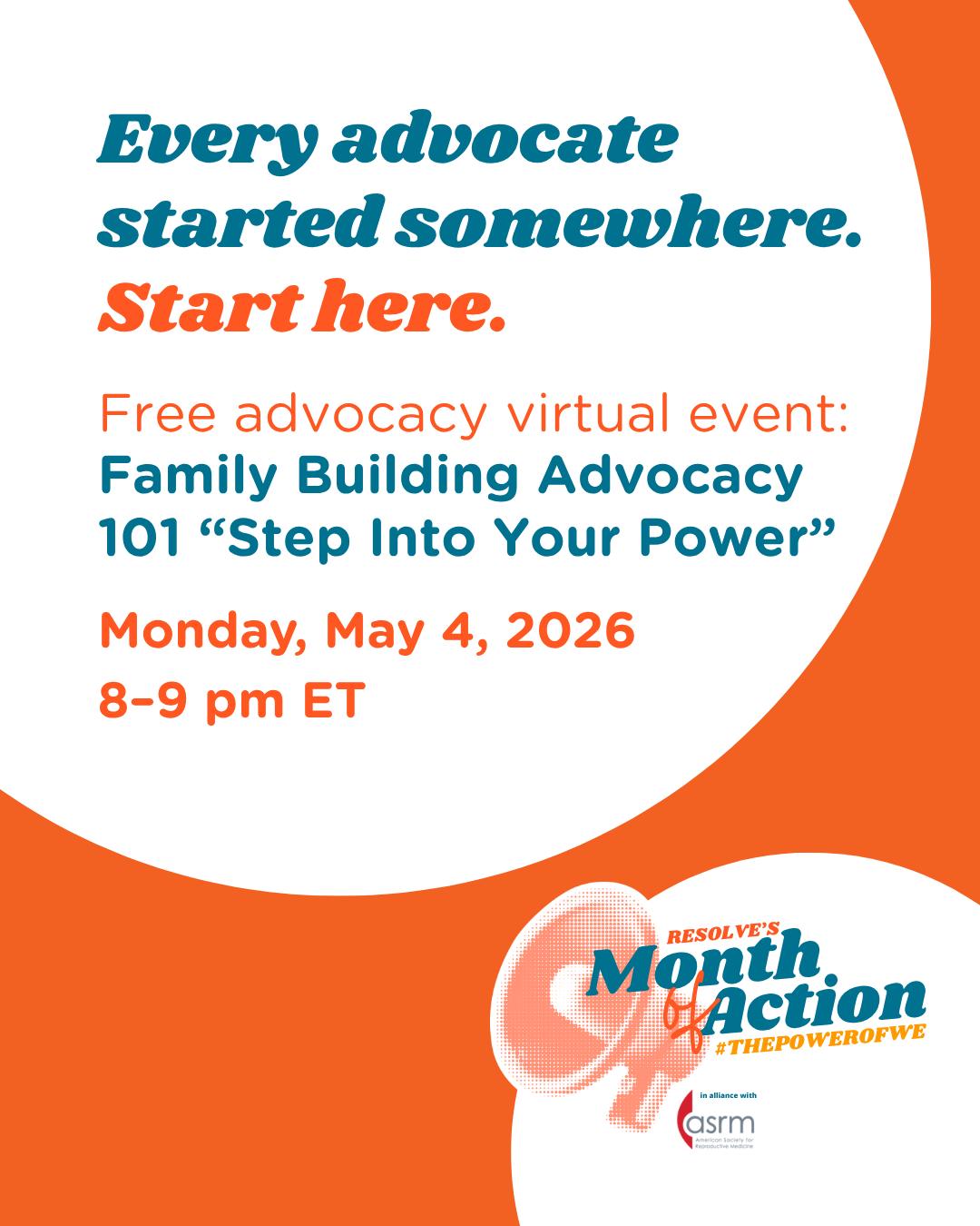 Every advocate started somewhere. This free webinar is where yours begins.
Join RESOLVE on Monday, May 4th for Family Building Advocacy 101: Step Into Your Power and learn exactly how to show up for families navigating infertility and alternative paths to parenthood. No experience needed. Just the desire to make a difference.
Sign up here through the link in our bio.
#PowerOfWE #MonthOfAction