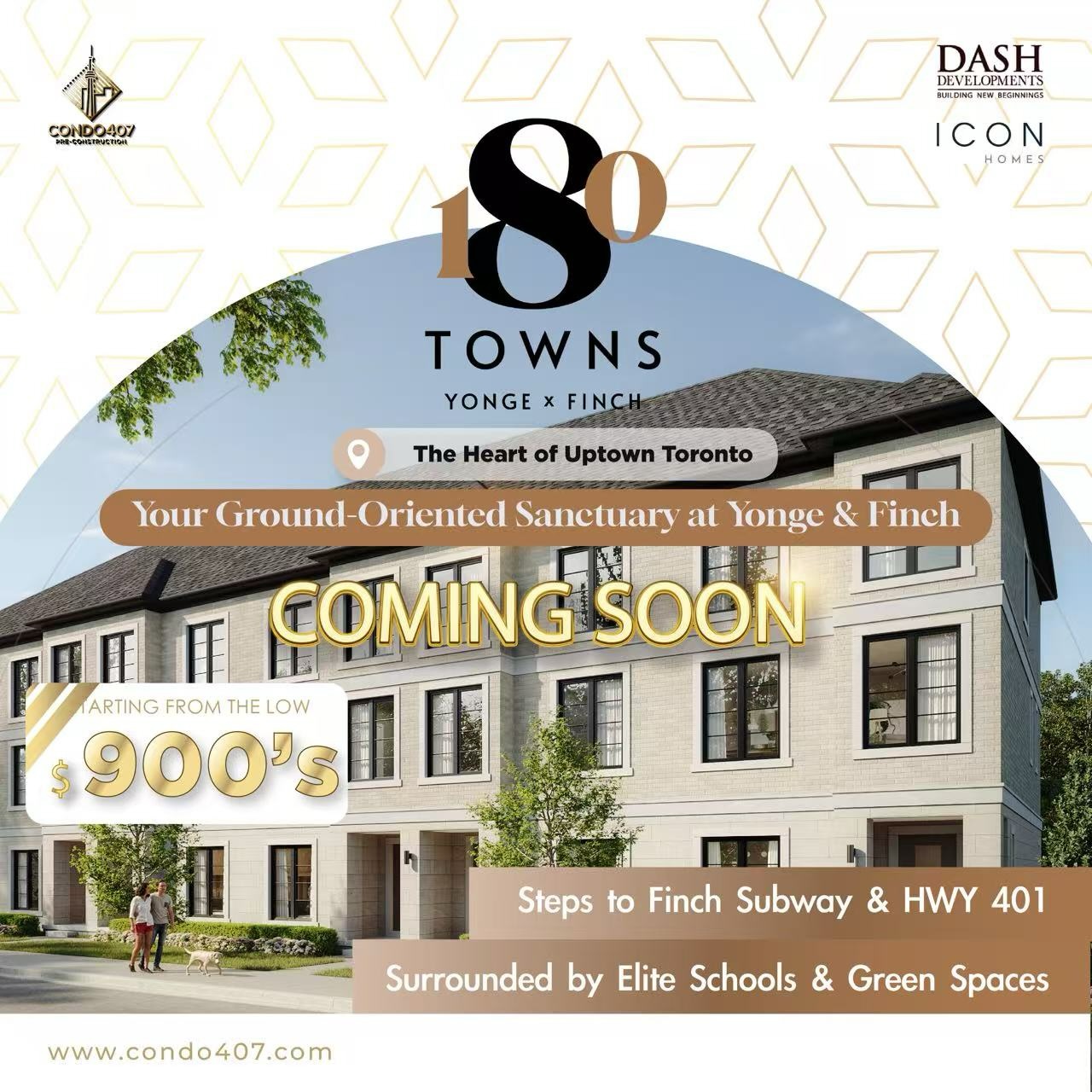 A Rare Collection of Ground-Oriented Townhomes at Yonge & Finch. 🏙️✨
Modernity grounded. Connectivity refined. Introducing 180 Towns by @dashdevelopments & @icon.homes.
Located in the beating heart of North York, this exclusive enclave offers a curated lifestyle for those who seek the autonomy of a private entrance combined with the energy of Toronto’s most connected neighborhood.
Why 180 Towns?
🌿 Your Private Sanctuary: Thoughtfully designed executive residences that prioritize space, light, and modern architecture
🚇 Steps to the Pulse: Unrivaled access to Finch Subway Station and Hwy 401, keeping the entire GTA within reach
🎓 Refined Surroundings: Experience a neighborhood defined by elite educational institutions and lush green spaces.
The convenience of a metropolitan hub meets the prestige of a ground-oriented home.
🔥 COMING SOON. DM for floorplans and early access.
📩 Contact today:
☎️ 416.856.1997
📧 info@condo407.com
🌐 www.condo407.com
#180Towns #NorthYorkRealEstate #TorontoTownhomes #GroundOrientedLiving #condo407vip