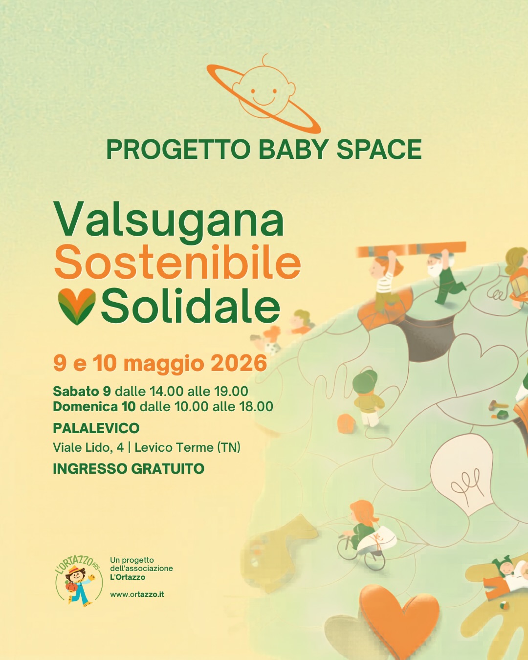 🌿✨ Baby Space arriva a Valsugana Sostenibile Solidale
Il 9 e 10 maggio al Palalevico uno spazio dedicato alle famiglie 💛
👶 area morbida
🤱 allattamento
🧸 gioco 0-3 anni
✨ Con professioniste per accompagnarvi tra gioco e confronto:
👉 Sabato 15:30–17:00
Gioco ed esplorazione con Francesca Baldessari – fisioterapista pediatrica
👉 Domenica 10:30–11:30
Chiacchiere e piccole scoperte con Alessia Puviani – nutrizionista
(mentre i bimbi giocano e sperimentano con il cibo)
🌱 Gadget ecosostenibili per la festa della mamma
📍 Levico Terme
🎟️ Ingresso gratuito
Vi aspetto! ✨
#babyspace #familyfriendly #valsugana #levicoterme #eventifamiglie genitorialitàconsapevole