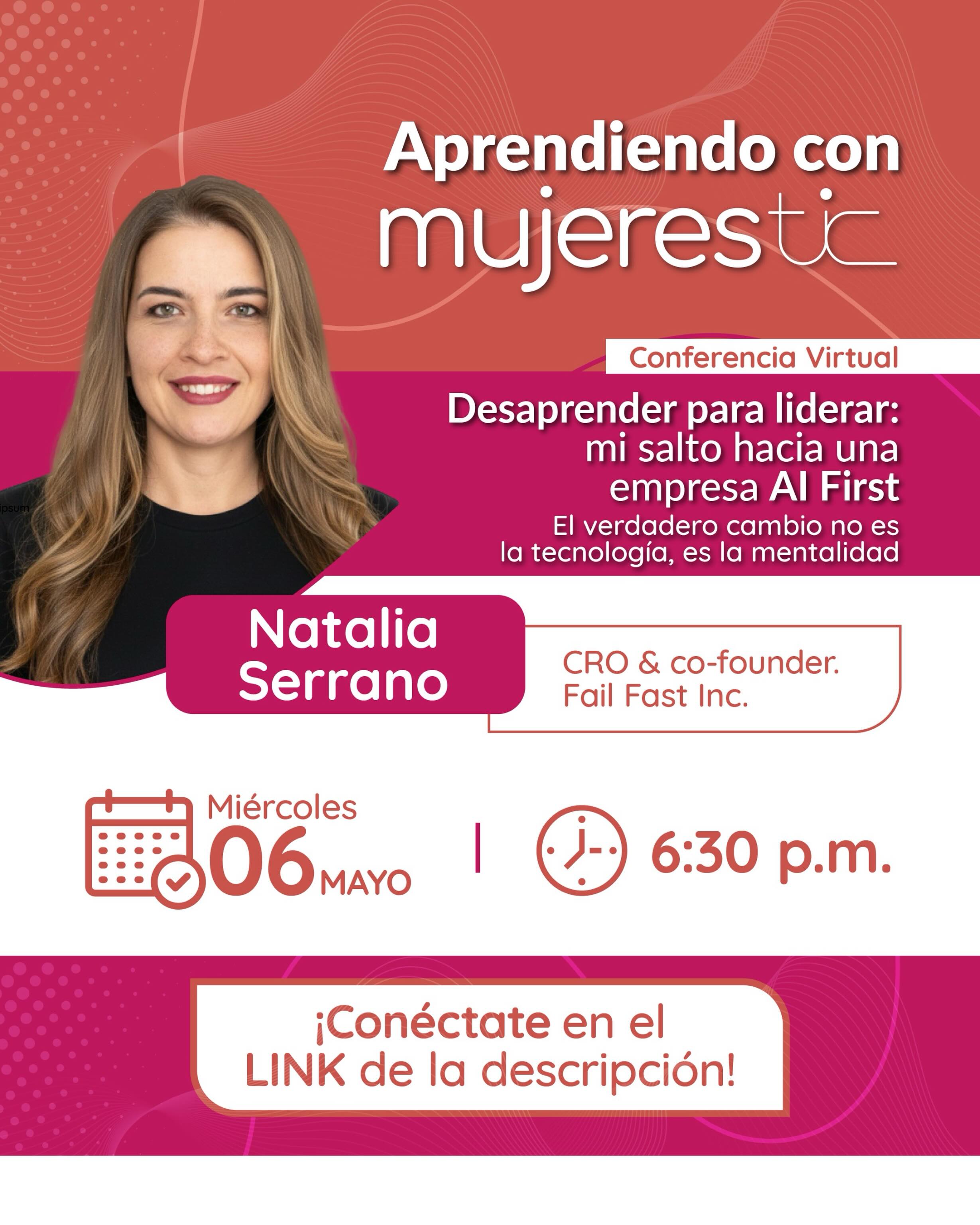 🚀 ¿Estás lista para dar el salto hacia una mentalidad AI First?
En Aprendiendo con Mujeres TIC, acompáñanos a esta conferencia virtual con Natalia Serrano, CRO & co-founder de Fail Fast Inc., quien nos hablará sobre cómo desaprender para liderar en la era de la inteligencia artificial.
🧠 El verdadero cambio no es la tecnología, es la mentalidad.
📅 Miércoles 06 de mayo
⏰ 6:30 p.m.
🔗 Conéctate en el link de la biografía
#MujeresTIC #AI #Liderazgo #Innovación #TransformaciónDigital