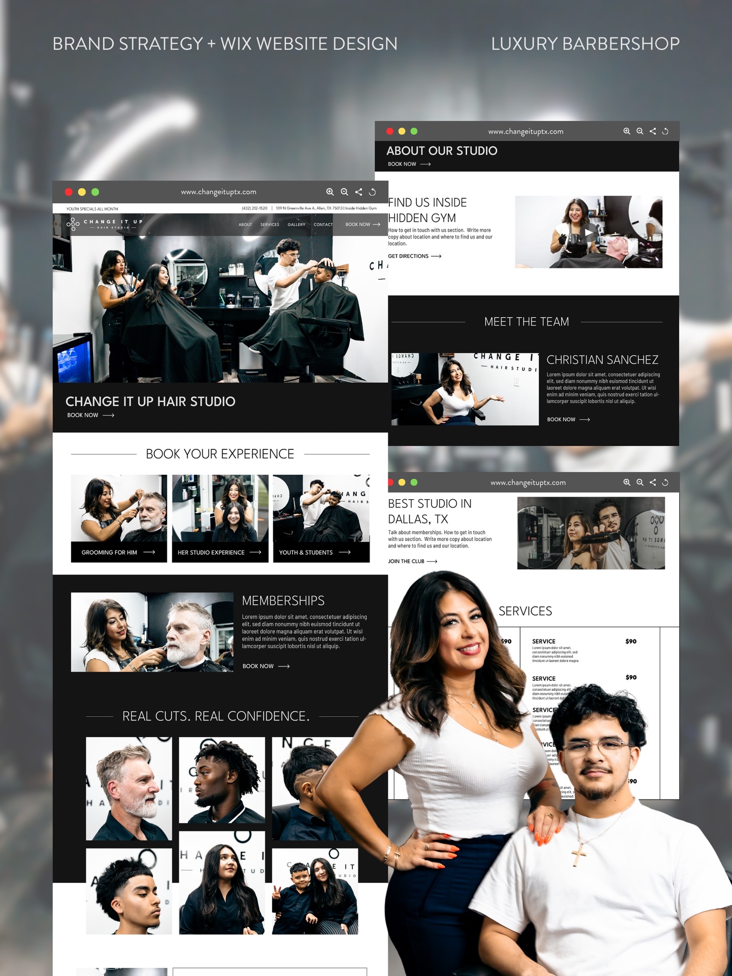 Master Barber, Christian Sanchez, built Change It Up Hair Studio to serve North Dallas executives and families who expect precision. Two generations of craft. A client base that knows the difference between a haircut and real attention to detail.
We created the brand strategy and website that matches what she’s already delivering in the chair. Clean design. Clear messaging. A digital presence that communicates quality before the first appointment.
When a business already knows its value, our job is to make sure everything else reflects it.
The work: Brand strategy, full website design and development on Wix. Built for a luxury barbershop that doesn’t need to convince anyone, just connect with the right people.
Visually Different Creative Agency | Dallas, TX | Brand + Web + Content for Luxury Service Businesses