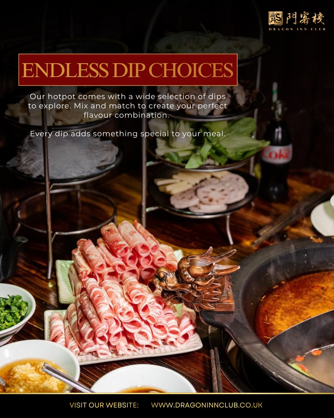 More dips, more flavour. Enjoy a variety of sauces with your hotpot experience. Perfect for creating unique combinations. Visit us and explore.
#Dragoninclub #Sichuan #Sichuanhotpot #dimsum #london #pimilco #londonvictoria #buckinghampalace #chelsea #theatres