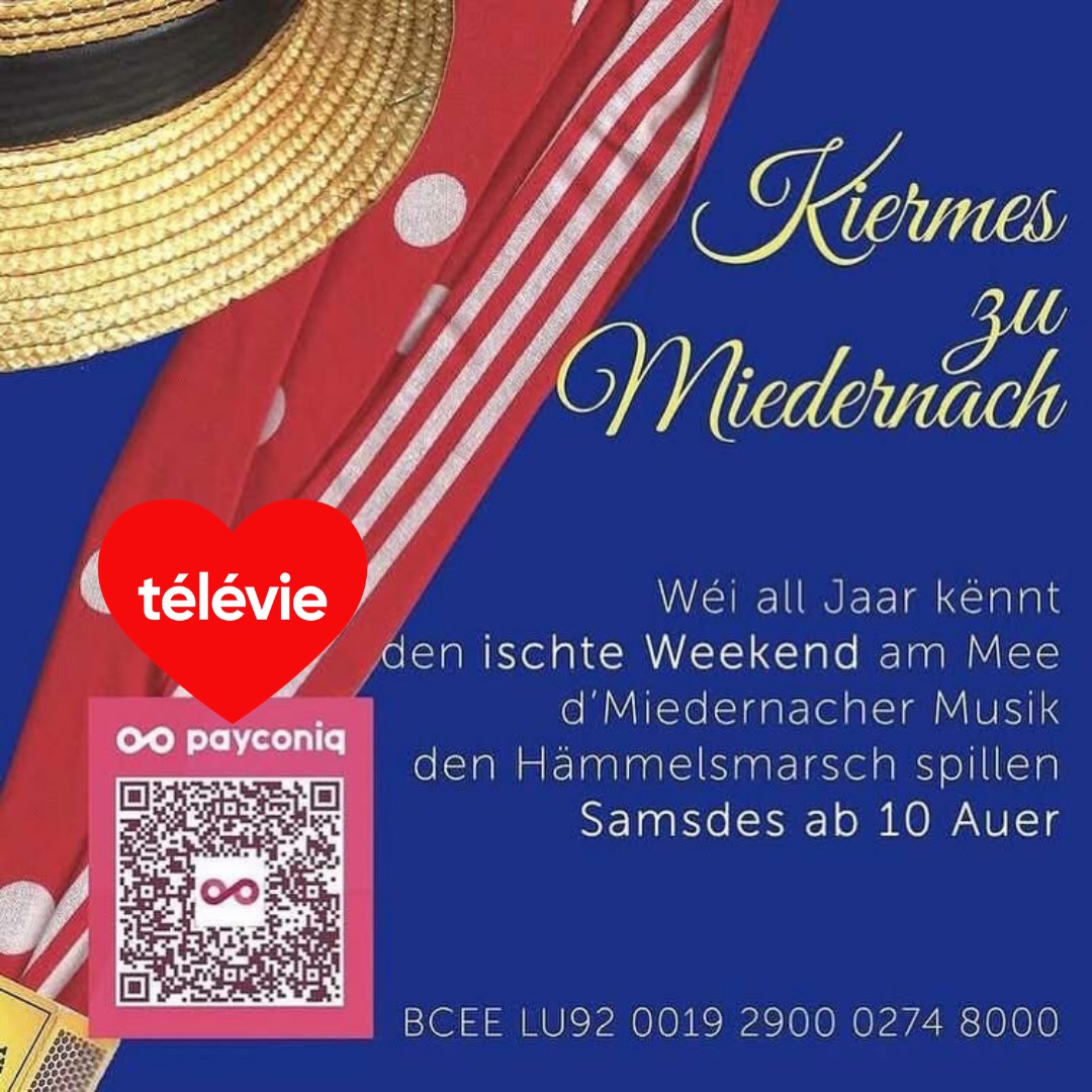 🔔 Hämmelsmarsch 2026 🔔
E Samschden ass et erëm esou wäit: Kiermesstëmmung zu Miedernach!
D’Miedernacher Musik geet dëst Joer nees duerch d’Duerf an iwert den Bierg a spillt fir Iech den Hämmelsmarsch. 🎺🥳
Ab 10.00 Auer geet et lass. Mir soe schon elo villmools Merci a freeën eis drop, Iech e Samschde perséinlech ze begéinen an zesumme Kiermes ze feieren! 🫶
👉 Wichteg Info dëst Joer: D’Suen, déi mir sammelen, ginn net un eis, mee un de Télévie 2027 zu Miedernach. Wann Dir eis also ënnerstëtzt, ënnerstëtzt Dir gläichzäiteg eng ganz gutt Saach! 💛
Sidd Dir de Samschden net doheem oder hutt leider keng Zäit? Fir Iech gëtt et och e Video, wou mir fir Iech spillen:
https://youtu.be/qjiXvt_8YPQ
Villmools Merci fir Är Ënnerstëtzung!
🎵 Är Miedernacher Musik 🎵
#televie