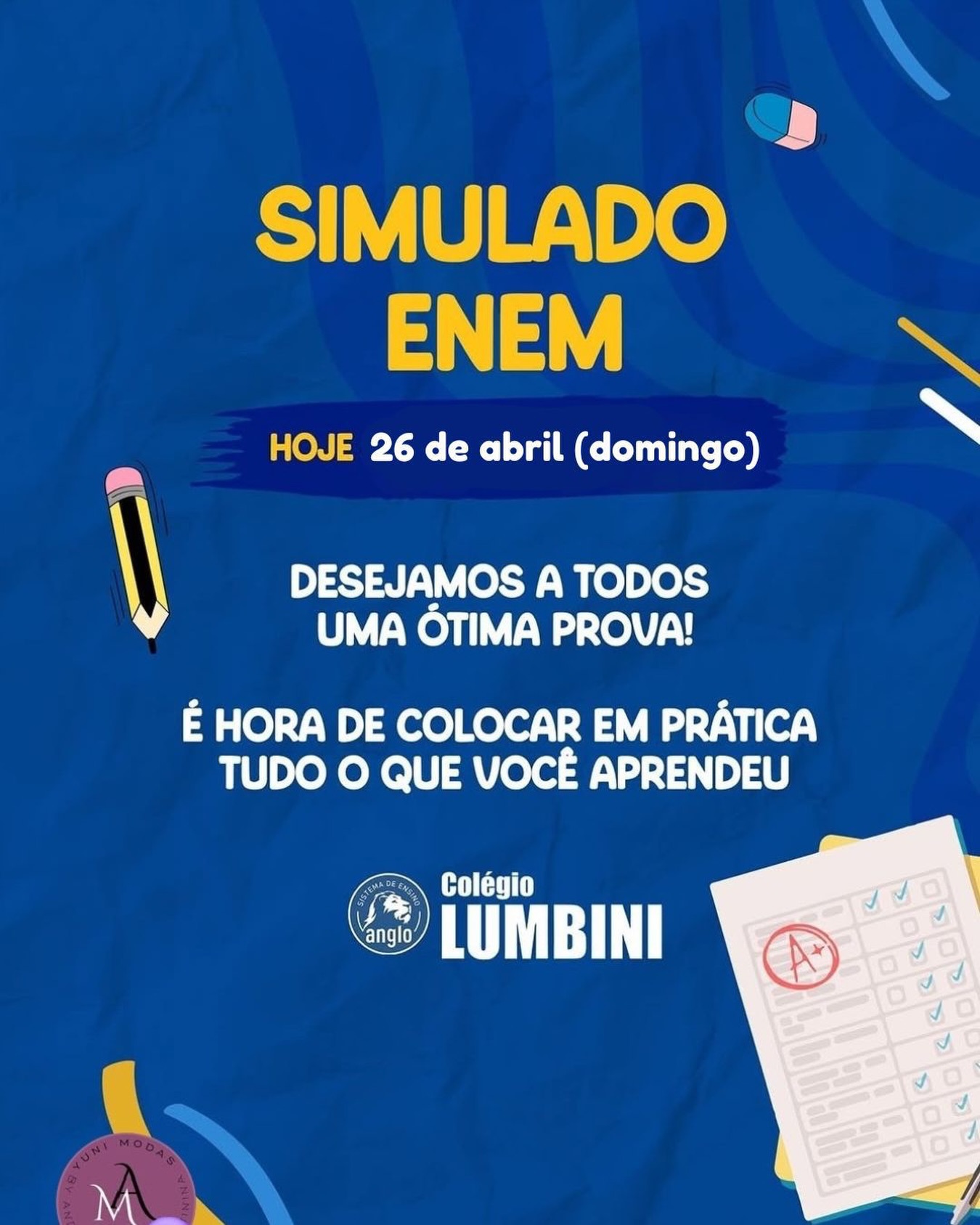 📘 SIMULADO ENEM
Hoje é dia de desafio, foco e preparação!
O simulado é mais um passo importante na jornada dos nossos alunos rumo aos seus objetivos. É o momento de colocar em prática todo o aprendizado, testar conhecimentos e ganhar ainda mais confiança.
Boa prova a todos! Estamos na torcida por cada um de vocês! 💙