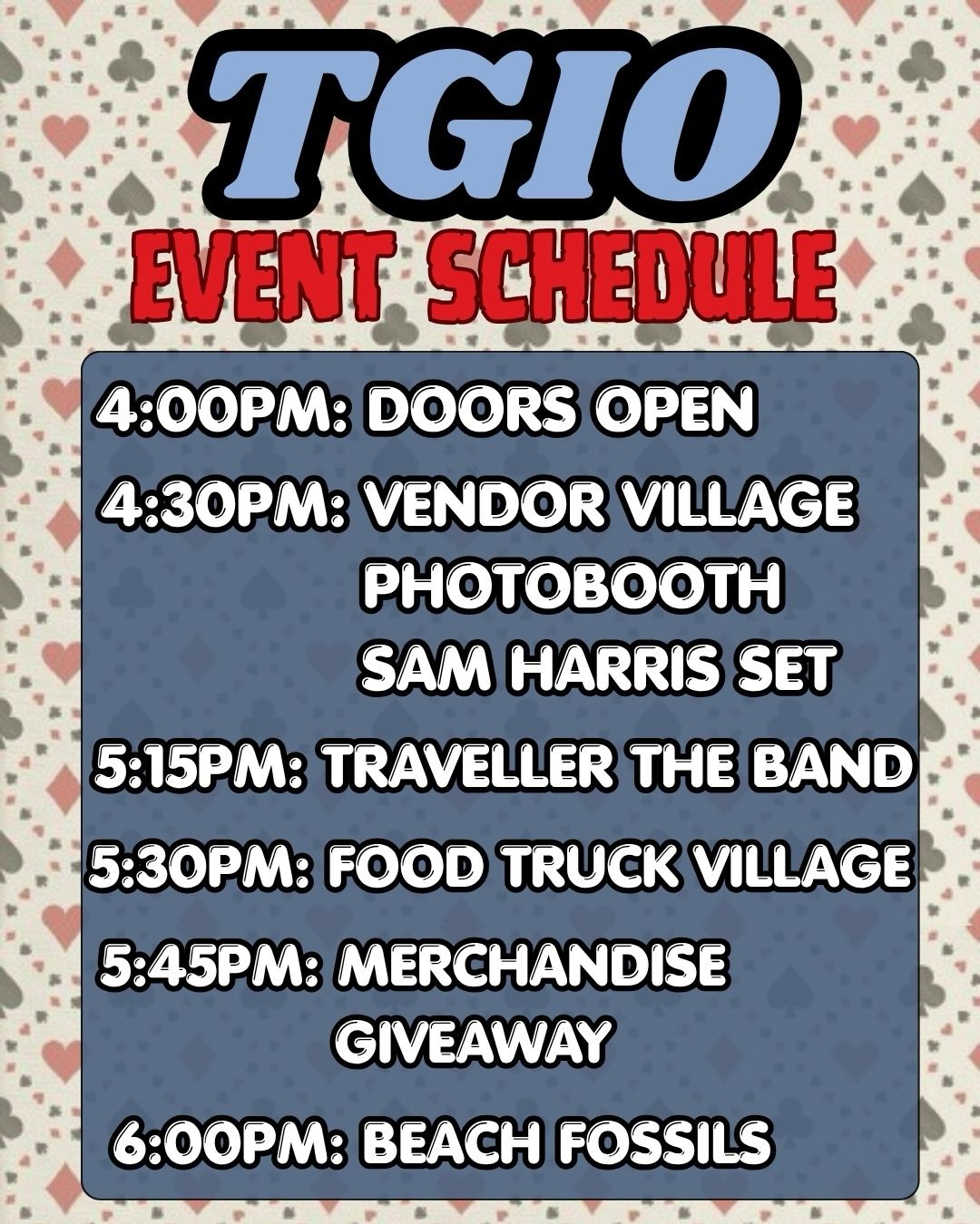 We are just a few hours away from TGIO‼️Take a look at our event schedule and map so you can be in the know as to when things are being given away 🌭🌮👕If you are just coming for the giveaways you may want to arrive closer to the distribution times shown! We would love for you stay and listen to some music to celebrate the last day of classes with us 🎶