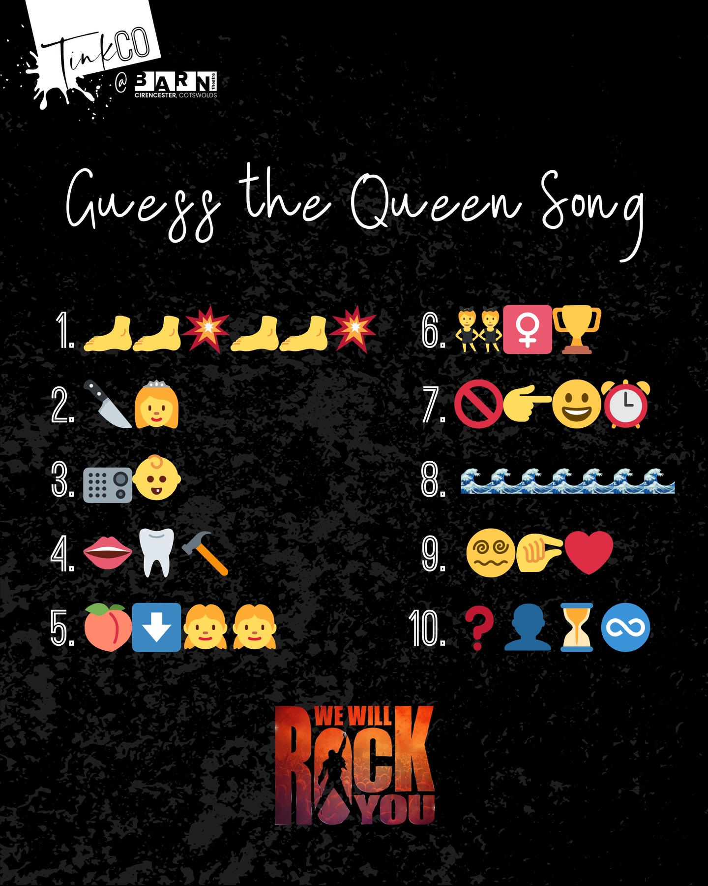 Can you guess the song from just emojis? 🎤👑⚡
Drop your answers below 👇
Tickets available via link in bio 🎟
#GuessTheSong #TheatreFun #Amdram #WeWillRockYou