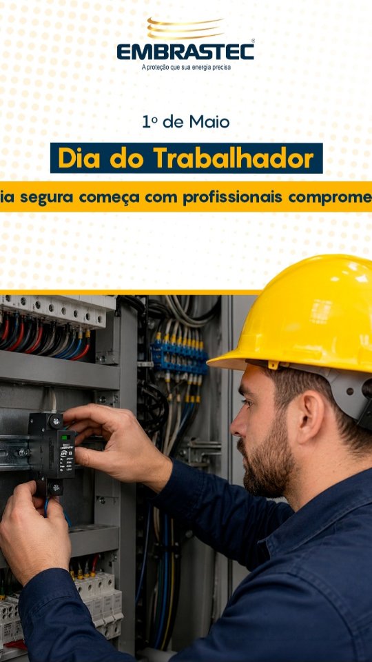 💼⚡ 1º de Maio – Dia do Trabalhador
São as pessoas que mantêm as cidades em funcionamento, todos os dias.
Na área elétrica, cada detalhe importa. Cada conexão segura, cada sistema protegido e cada equipamento preservado é resultado de trabalho técnico, responsabilidade e compromisso.
A Embrastec reconhece e valoriza todos os trabalhadores que atuam com excelência, dedicação e foco na segurança.
Nosso respeito a quem transforma conhecimento em energia segura todos os dias.
Feliz Dia do Trabalhador!
#DiaDoTrabalhador #SegurançaElétrica #ProteçãoElétrica