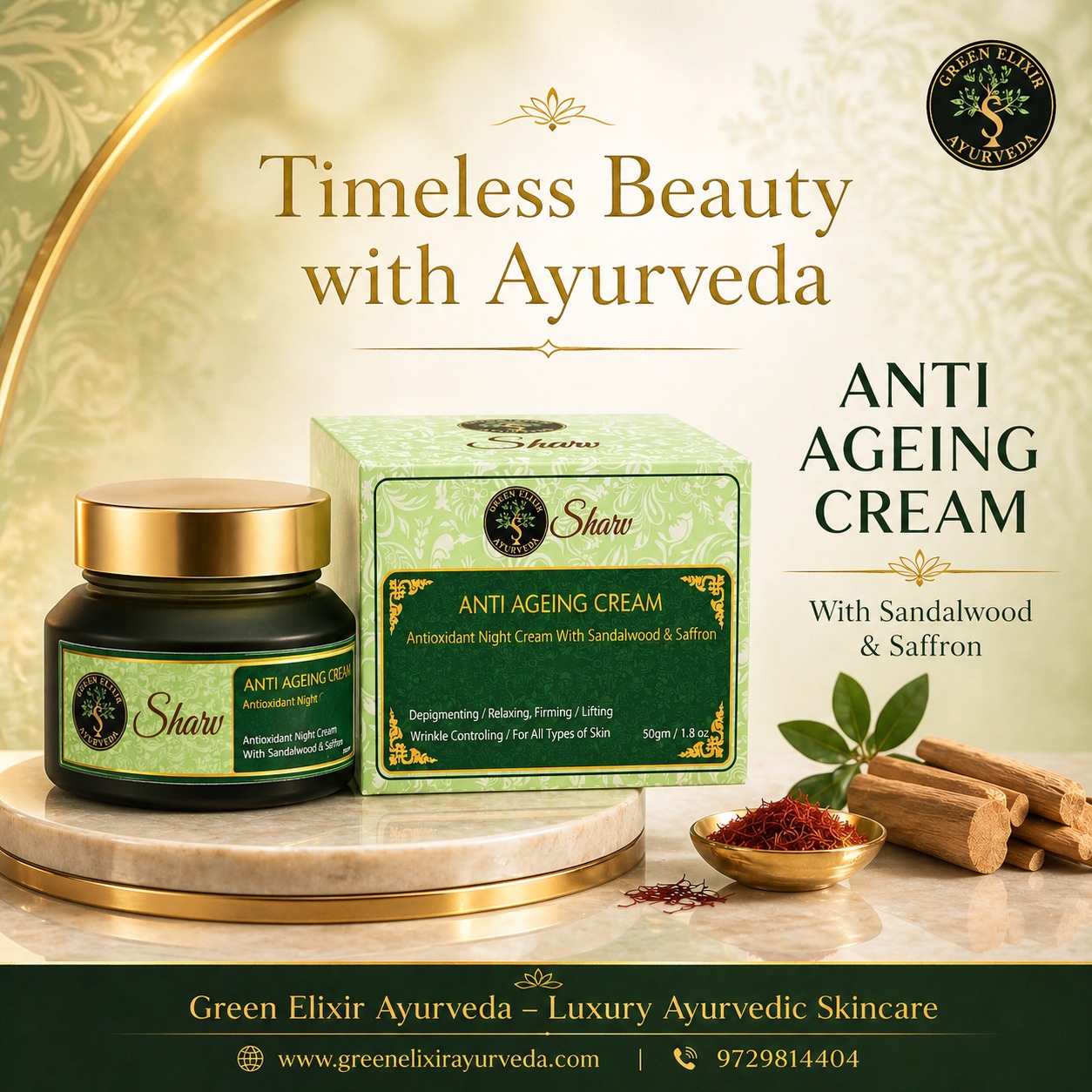 ✨ Timeless Beauty, Rooted in Ayurveda ✨
Indulge your skin in the richness of nature with our Anti Ageing Cream infused with Sandalwood & Saffron — a luxurious blend crafted to restore, renew, and rejuvenate. 🌿
Experience the power of ancient Ayurvedic wisdom combined with modern skincare science:
✔️ Deep nourishment & hydration
✔️ Visible firming & lifting
✔️ Reduction in fine lines & wrinkles
✔️ Natural glow that speaks elegance
Because true beauty isn’t created overnight — it’s nurtured over time.
🌿 Green Elixir Ayurveda
Luxury skincare inspired by nature, perfected for you.
🛒 Shop now: www.greenelixirayurveda.com
📞 9729814404
#LuxurySkincare #AyurvedaBeauty #AntiAgingCream #GlowingSkin #NaturalSkincare #AyurvedicSkincare #SkinCareRoutine #SaffronGlow #SandalwoodSkincare #OrganicBeauty #BeautyFromNature #RadiantSkin #SkinCareIndia #PremiumSkincare #HealthySkinJourney