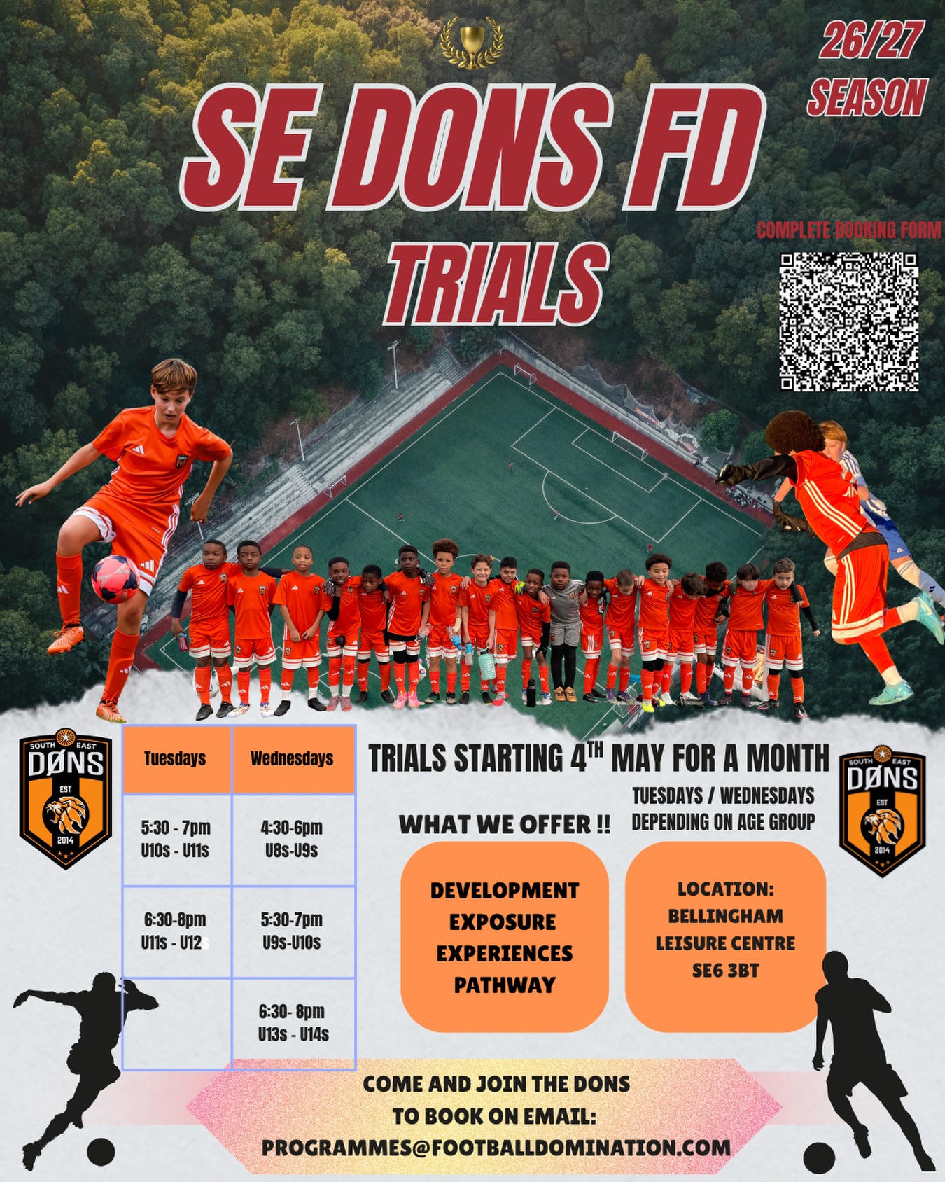 SE DONS FD TRIALS
Every Tuesday and Wednesday for the month of May
Confirm your age group and attendance via our QR Code
Come down to if you’re interested in joining us for next season. The levels have gone up!!!
#dontcompetedominate #anything
@se_dons_fd_youth @officialdons