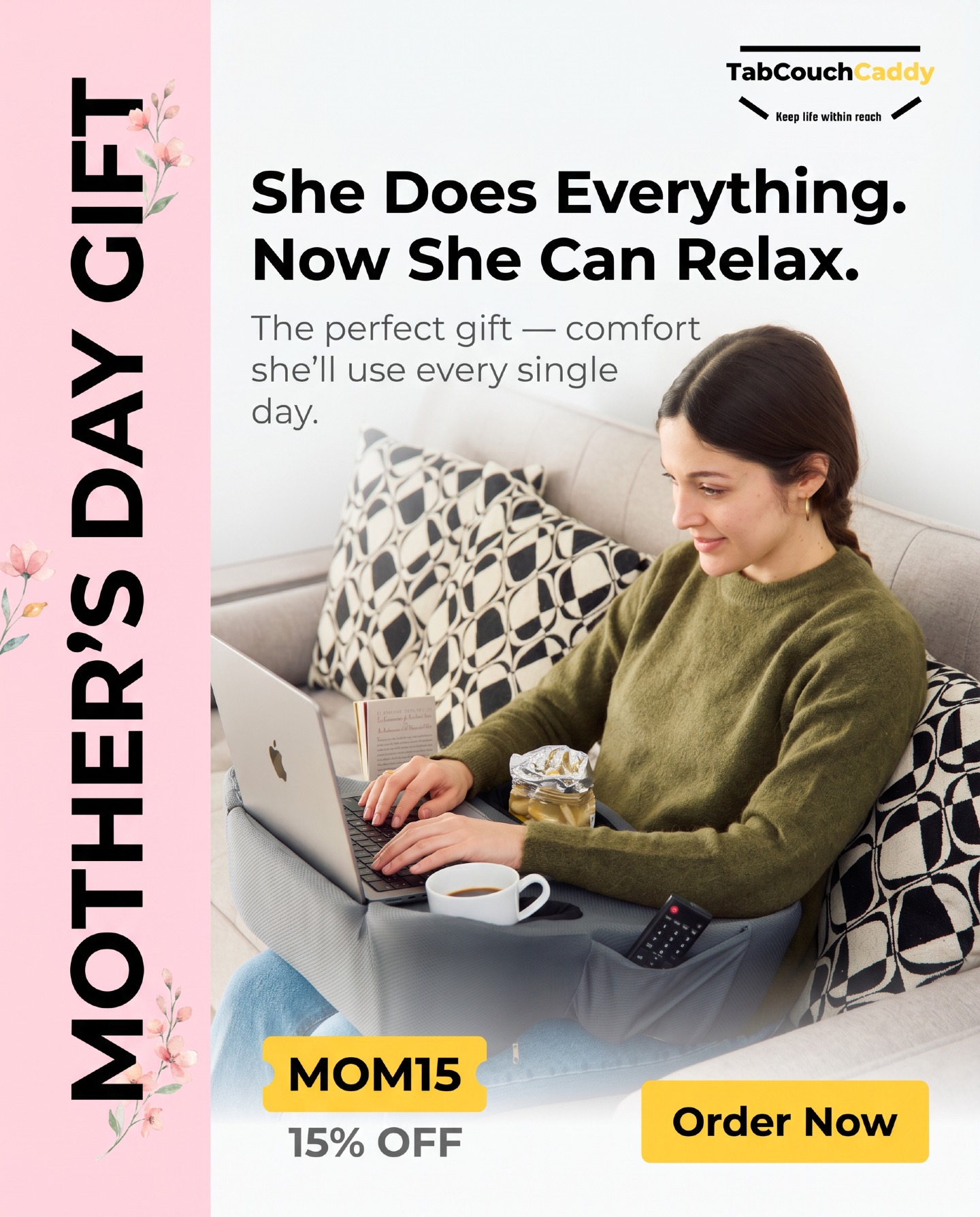 🌸 This Mother's Day, give Mom the gift of cozy productivity. 💻✨
Whether she's working from home, writing emails, or pursuing a hobby, the TabCouchCaddy Lap Desk Pillow gives her soft support, an ergonomic surface, and a clutter-free workspace right from her favorite spot on the couch.
🎁 15% OFF with code MOM15
🗓️ Offer ends May 10
👉 Shop now: www.tabcouchcaddy.com
#TabCouchCaddy #MothersDay #LapDesk #MOM15 #GiftForMom
