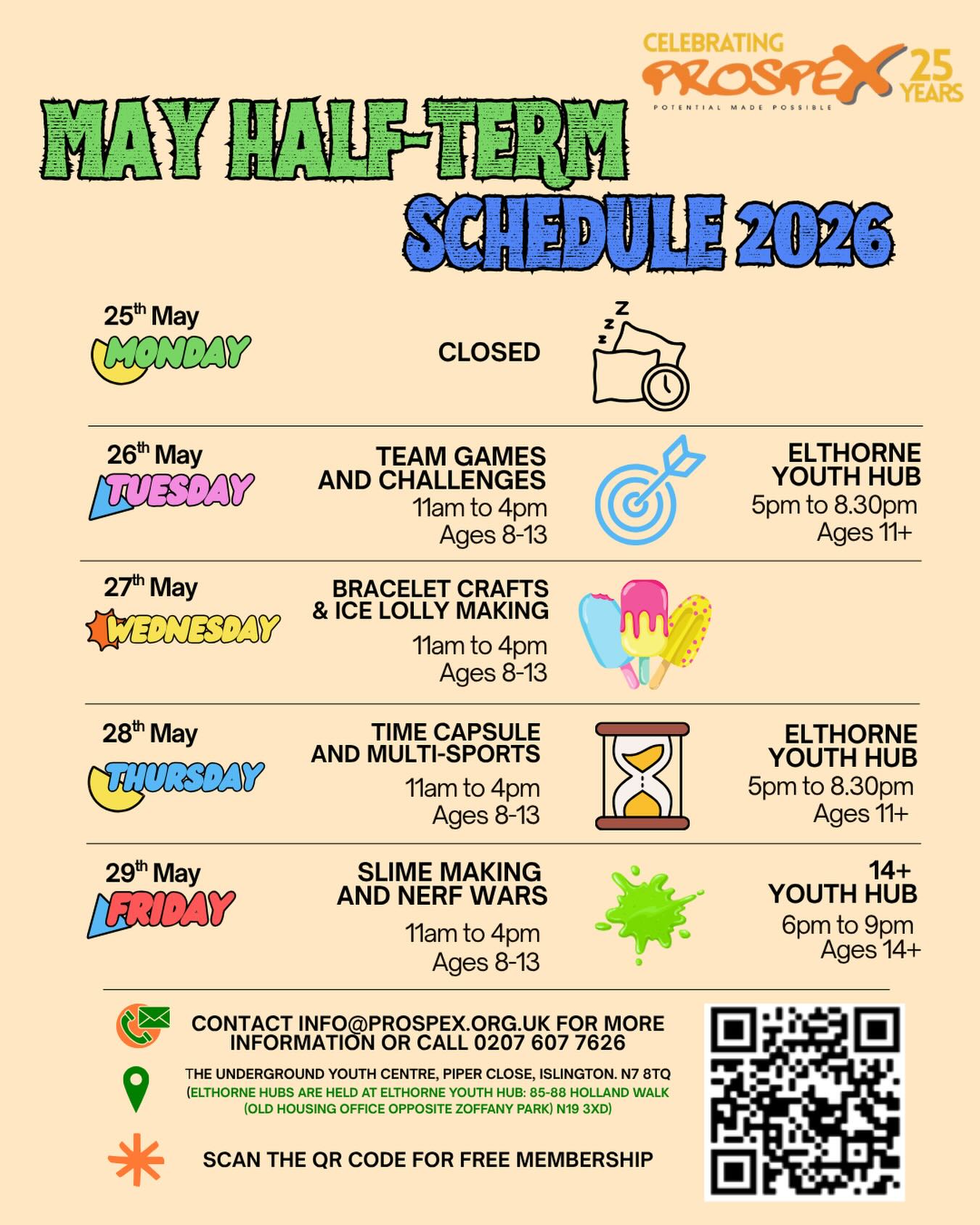 Here’s our May Half-Term schedule! Join us next week for fun and games, bracelets and slime and possibly some time travel 🧭…
#islingtonyouth #youthcharity #londonthingstodo