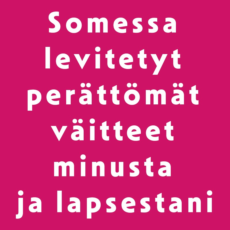 Haluan sanoa tästä tilanteesta vain tämän.
En kommentoi alaikäisiä koskevaa asiaa somessa tai mediassa.
Perheemme on joutunut tänään vakavan ja järkyttävän tilanteen keskelle. Asia on viranomaisten käsittelyssä, ja olemme toimineet poliisin ja koulun ohjeistuksen mukaan.
Olen tehnyt rikosilmoituksen somessa minusta ja lapsestani levitetyistä perättömistä väitteistä.
Pyydän, ettei asiaa käsitellä, levitetä tai spekuloida somessa. Kyse on alaikäisistä lapsista ja perheiden yksityisyydestä.
Kiitos ymmärryksestä.
Marja