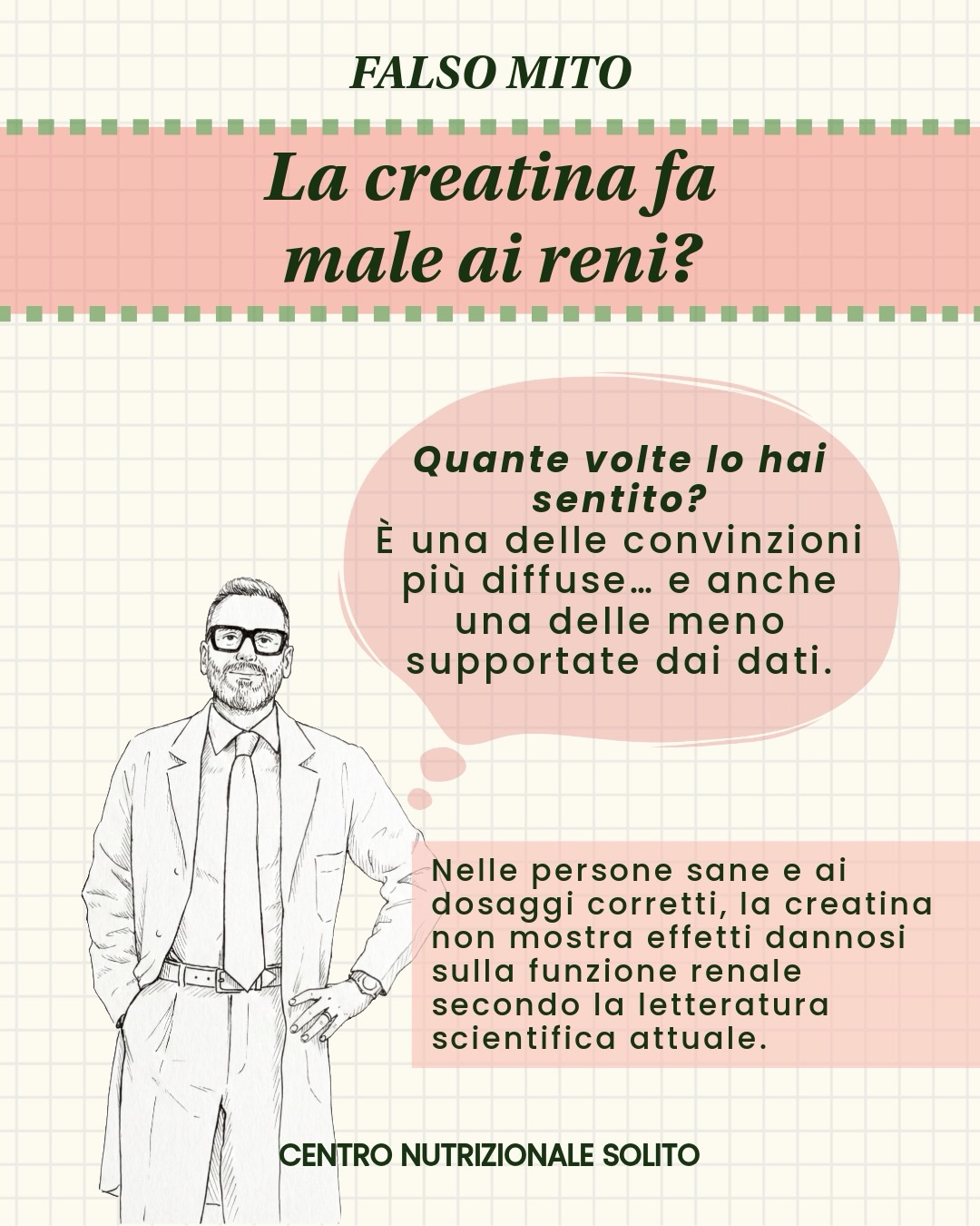 ✨Falso mito: la creatina fa male ai reni!
Quante volte lo hai sentito? È una delle convinzioni più diffuse… e anche una delle meno supportate dai dati.
Nelle persone sane, ai dosaggi corretti, la creatina non mostra effetti dannosi sulla funzione renale secondo la letteratura scientifica attuale.
🔬 Oltre il mito: cosa dice davvero la scienza
La creatina non è un prodotto “da bodybuilder”, ma uno degli integratori più studiati in ambito nutrizionale e clinico.
• Cervello e cognizione:
Il cervello richiede grandi quantità di energia. Le evidenze suggeriscono che la creatina possa contribuire a sostenere memoria, attenzione e velocità di elaborazione, in particolare in condizioni di stress, sonno insufficiente o basso apporto alimentare.
• Preservare la massa magra:
Se associata ad un allenamento di contro resistenza e a un’alimentazione adeguata, può aiutare a contrastare la perdita di massa e forza muscolare (sarcopenia), un aspetto rilevante soprattutto con l’avanzare dell’età.
• Supporto energetico generale:
Chi segue una dieta vegetariana o vegana tende ad avere riserve più basse di creatina: in questi casi, l’integrazione può risultare particolarmente utile.
⚠️ La creatina non è una scorciatoia né una soluzione miracolosa. È uno strumento efficace solo se inserito in un contesto corretto, fatto di:
✔️ alimentazione equilibrata
✔️ allenamento strutturato
✔️ stile di vita sano
👉 Dosaggio indicativo: 3–5 g al giorno
(sempre da personalizzare con un professionista: medico, nutrizionista o dietista)
🧠Il punto è chiedersi quando, come e per chi ha davvero senso assumerla
#creatina #solitonutrizione #nutrizionista #puglia