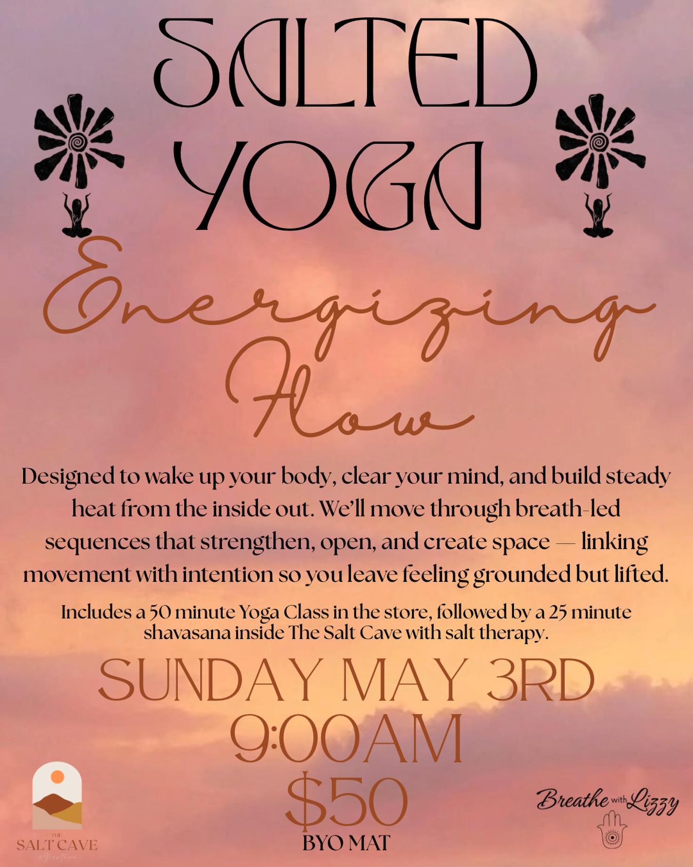 Start your Sunday with movement, breath, and a little salt-infused reset ✨
Join @breathewithlizzy for an energizing flow designed to wake up the body, clear the mind, and build warmth from the inside out. You’ll move through intentional, breath-led sequences that strengthen, open, and create space. The yoga class will be followed by a deeply relaxing shavasana inside the Salt Cave 🤍
A beautiful way to ground, recharge, and ease into your day feeling lighter and more connected.
Sunday, May 3rd at 9:00 AM 🌟🧿
$50 | BYO Mat
Come move, breathe, and reset with us 🤍