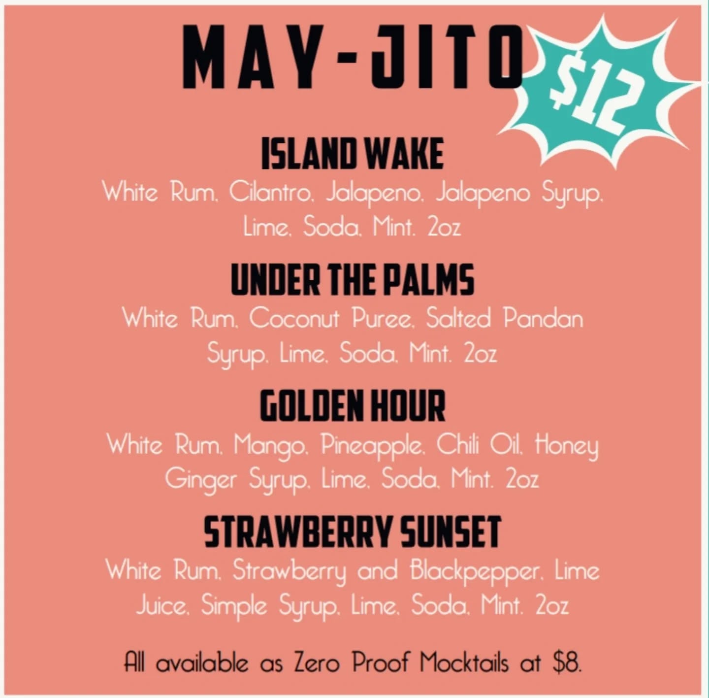 The sign of summer is when the Mojito's come out to play. May-jito is here and we have 4 amazing choices to suit any palette! Of course, every variation can be made as a non-alc option.
Here for the entire month of May! Come get your mint on ๐.
#YumSon #VietModern #NelsonBC
_______________________________________________