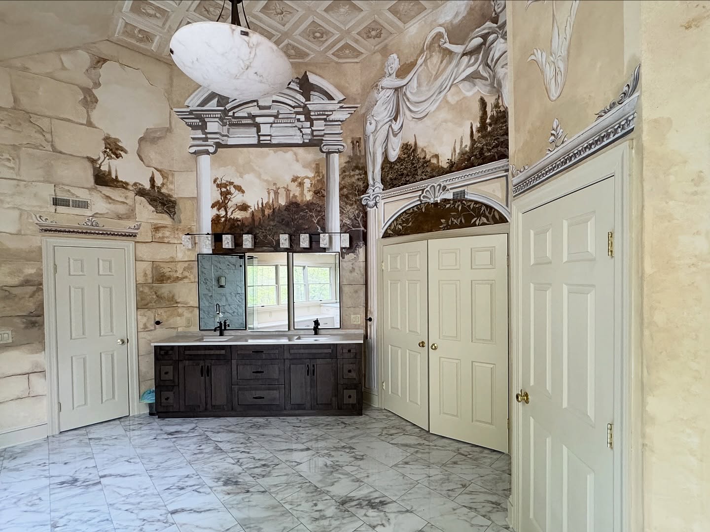 A TRANSFORMATION you can FEEL â¨đ¨
What once looked tired is now full of life again. We carefully restored and enhanced the wall and ceiling artwork, blending it perfectly into a refreshed, modern bathroom.
Same art. New story.
DESIGNER: @acreativewayofliving
BUILDER: @levittcontractingllc
#BeforeAndAfter #BathroomMakeover #ArtRestoration #InteriorUpgrade #PaintingProject