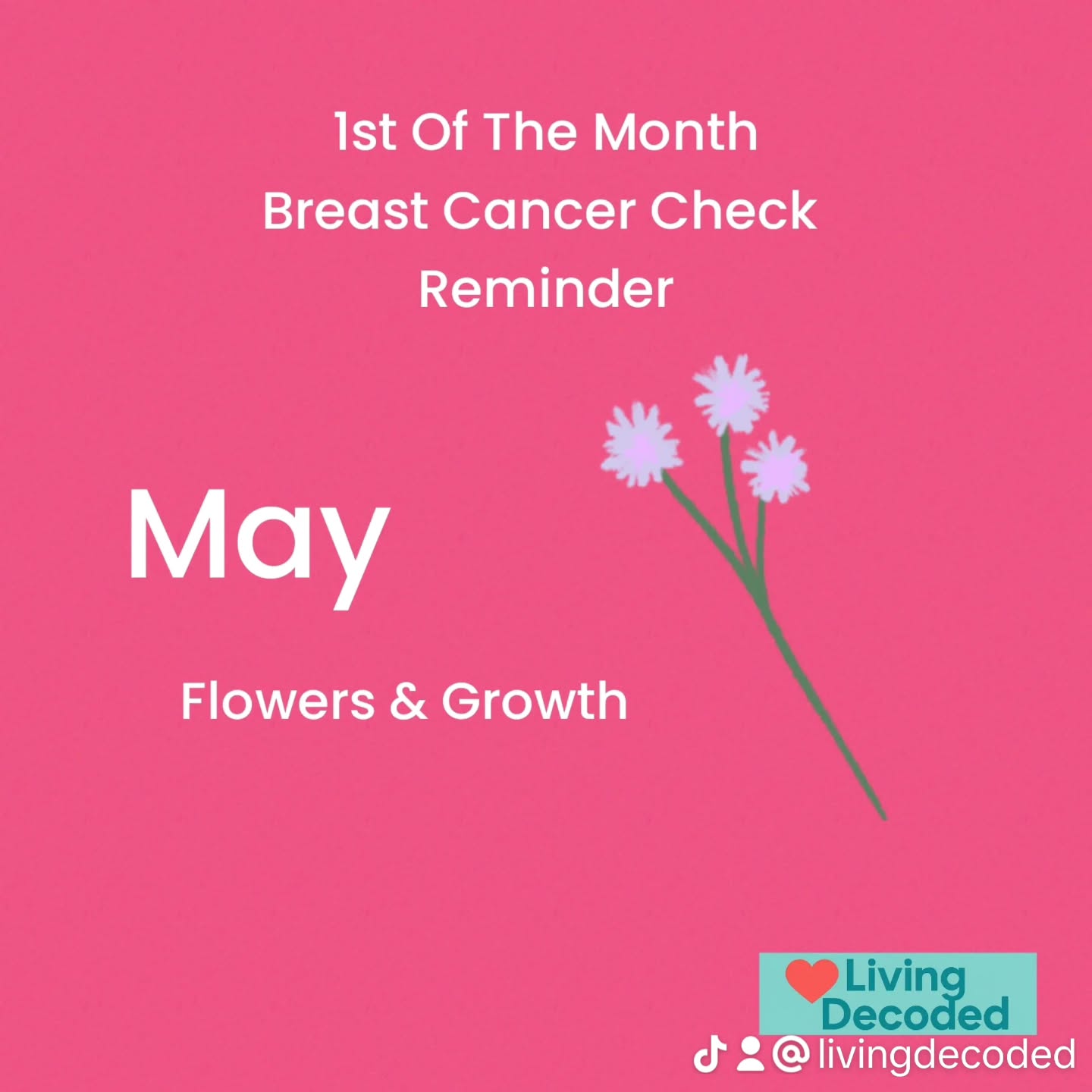 Check your flowers!
Just like flowers, our health deserves attention.
Check your chest this month - know your normal and act on any changes.
🩷 Share this reminder with someone you care about.
#breastcancer #breastcancerawareness #feelitonthefirst #livingdecoded